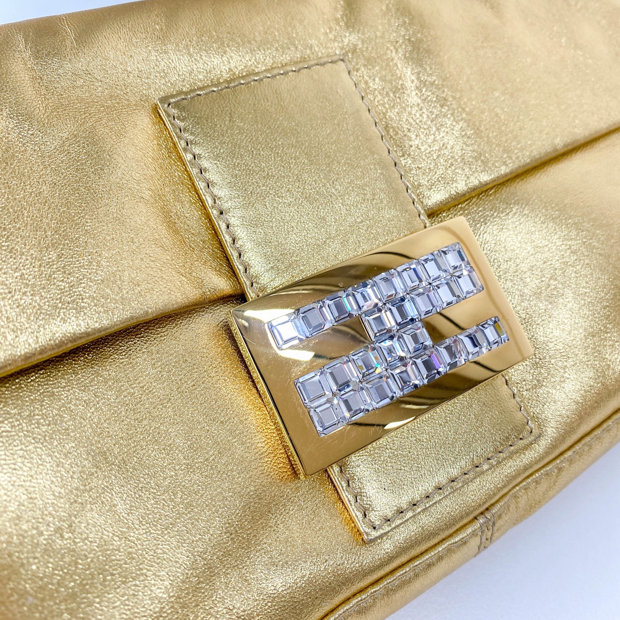 FENDI Baguette Gold Leather & Rhinestone FF Buckle Shoulder Bag, in , Sold by HIVE PRELOVED - Shoulder Bags, ,