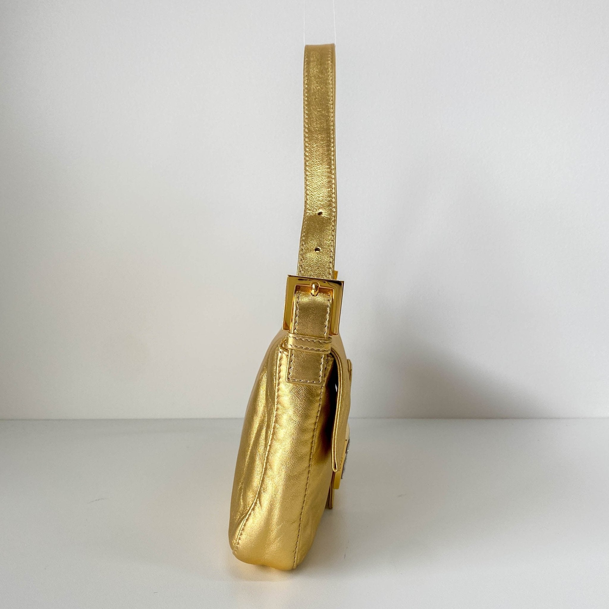 FENDI Baguette Gold Leather & Rhinestone FF Buckle Shoulder Bag, in , Sold by HIVE PRELOVED - Shoulder Bags, ,