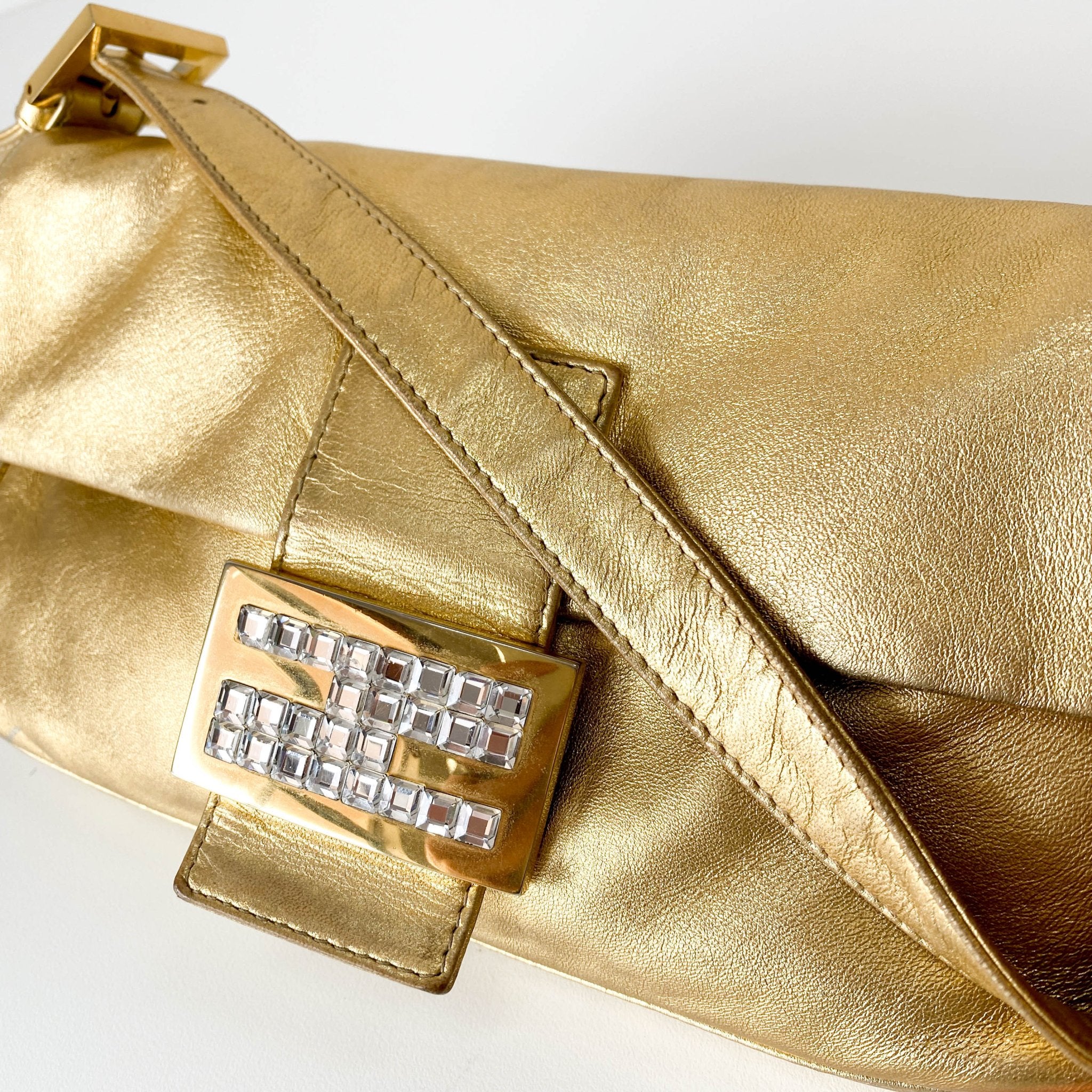 FENDI Baguette Gold Leather Rhinsotne Hardware Shoulder Bag, in , Sold by HIVE PRELOVED - Shoulder Bags, ,