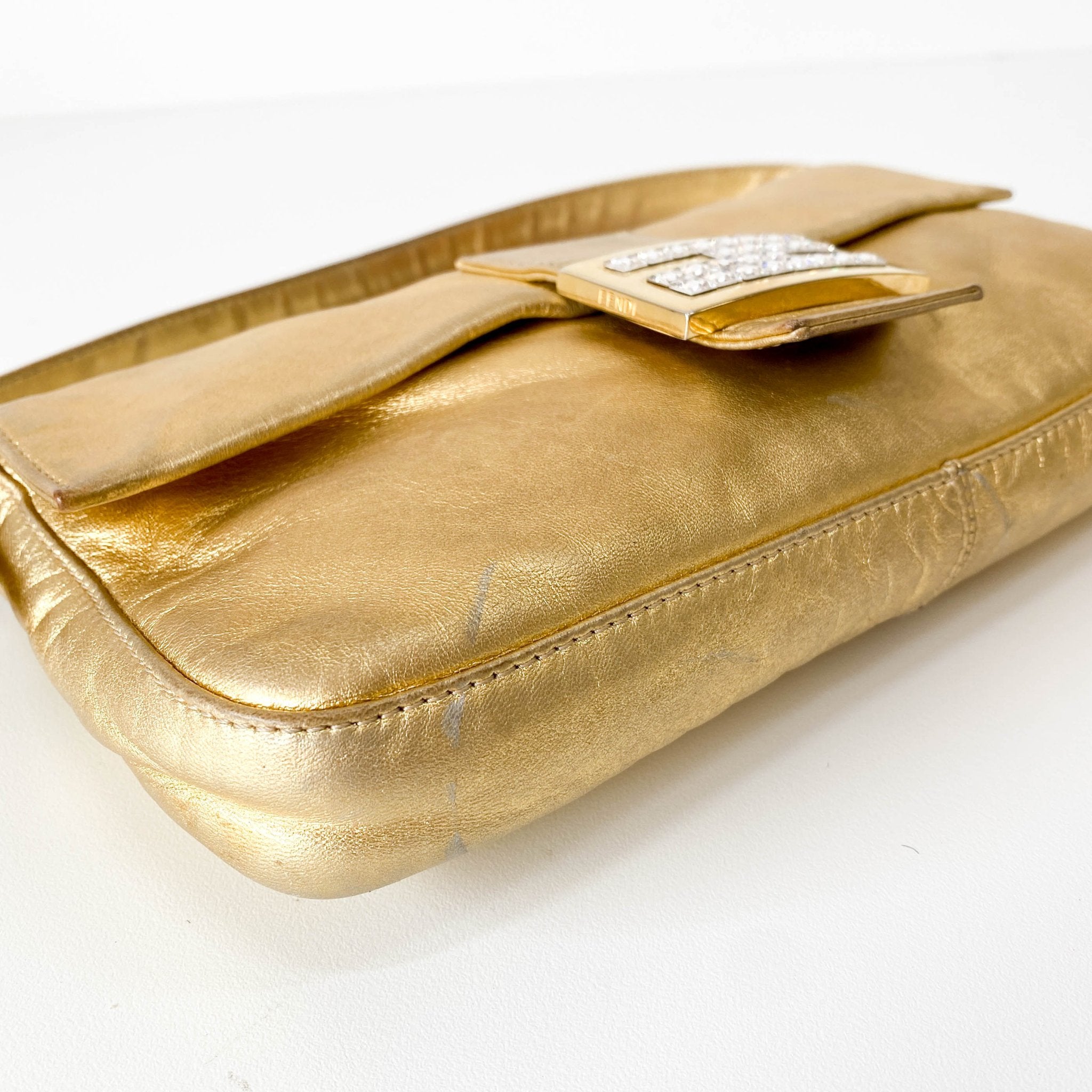 FENDI Baguette Gold Leather Rhinsotne Hardware Shoulder Bag, in , Sold by HIVE PRELOVED - Shoulder Bags, ,
