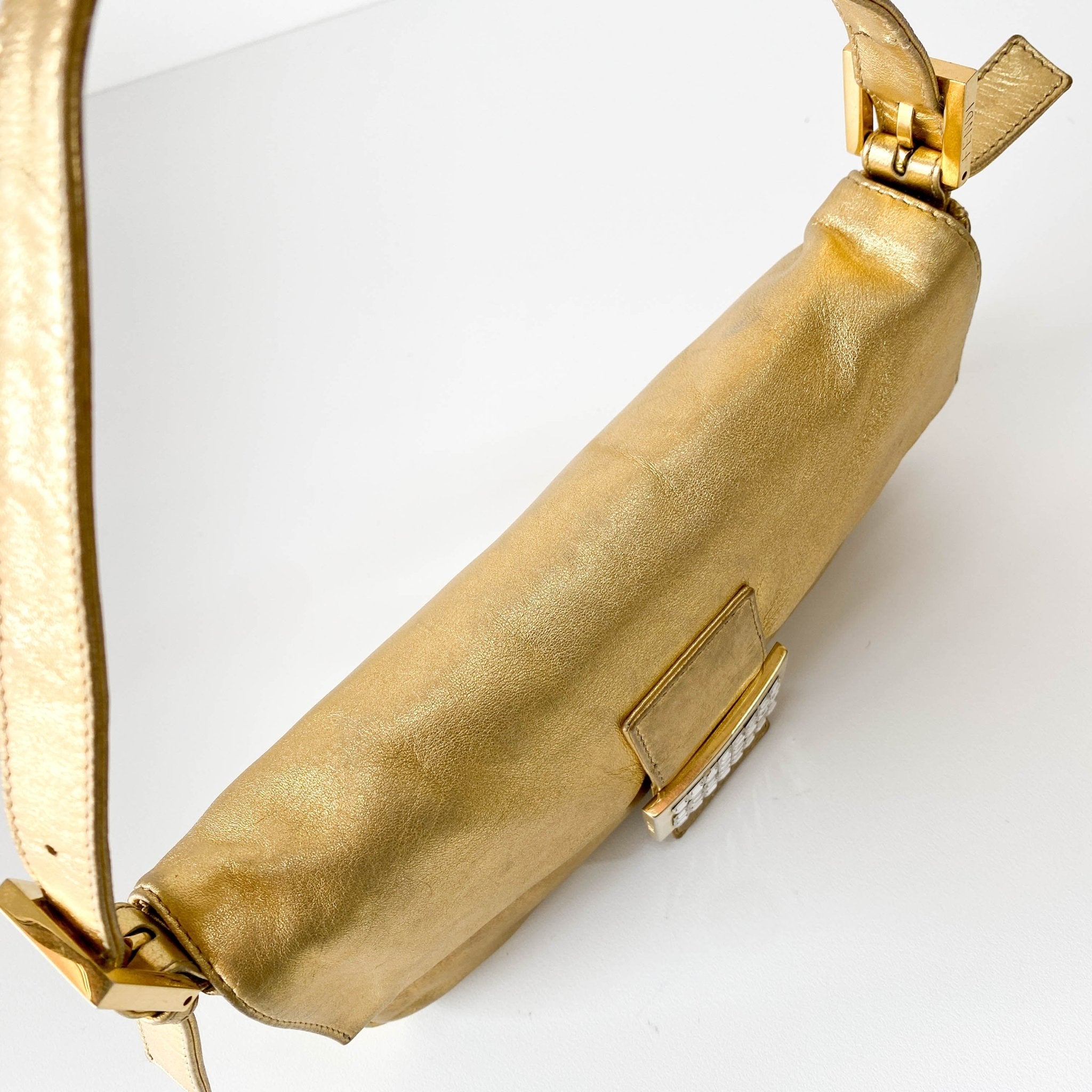 FENDI Baguette Gold Leather Rhinsotne Hardware Shoulder Bag, in , Sold by HIVE PRELOVED - Shoulder Bags, ,