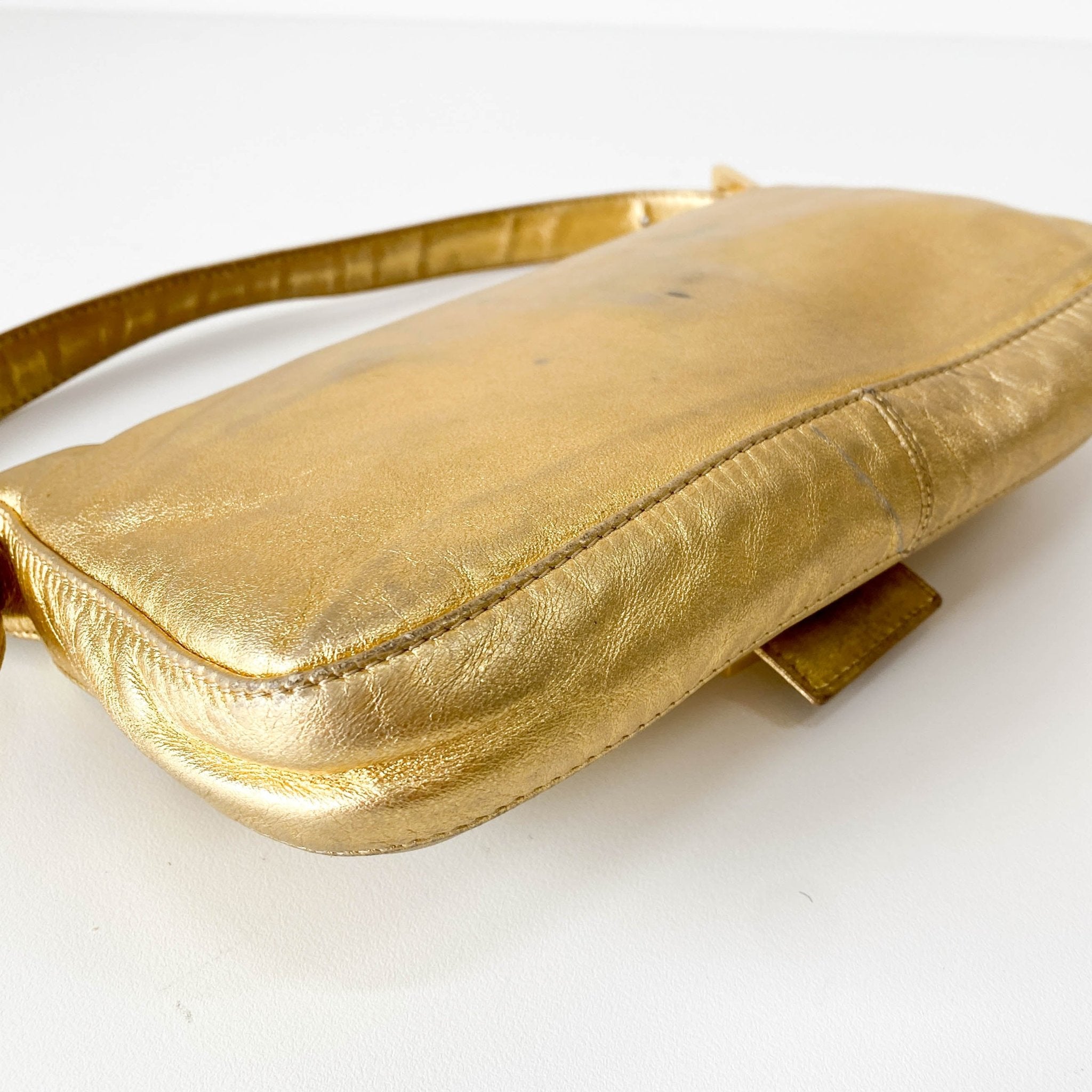 FENDI Baguette Gold Leather Rhinsotne Hardware Shoulder Bag, in , Sold by HIVE PRELOVED - Shoulder Bags, ,