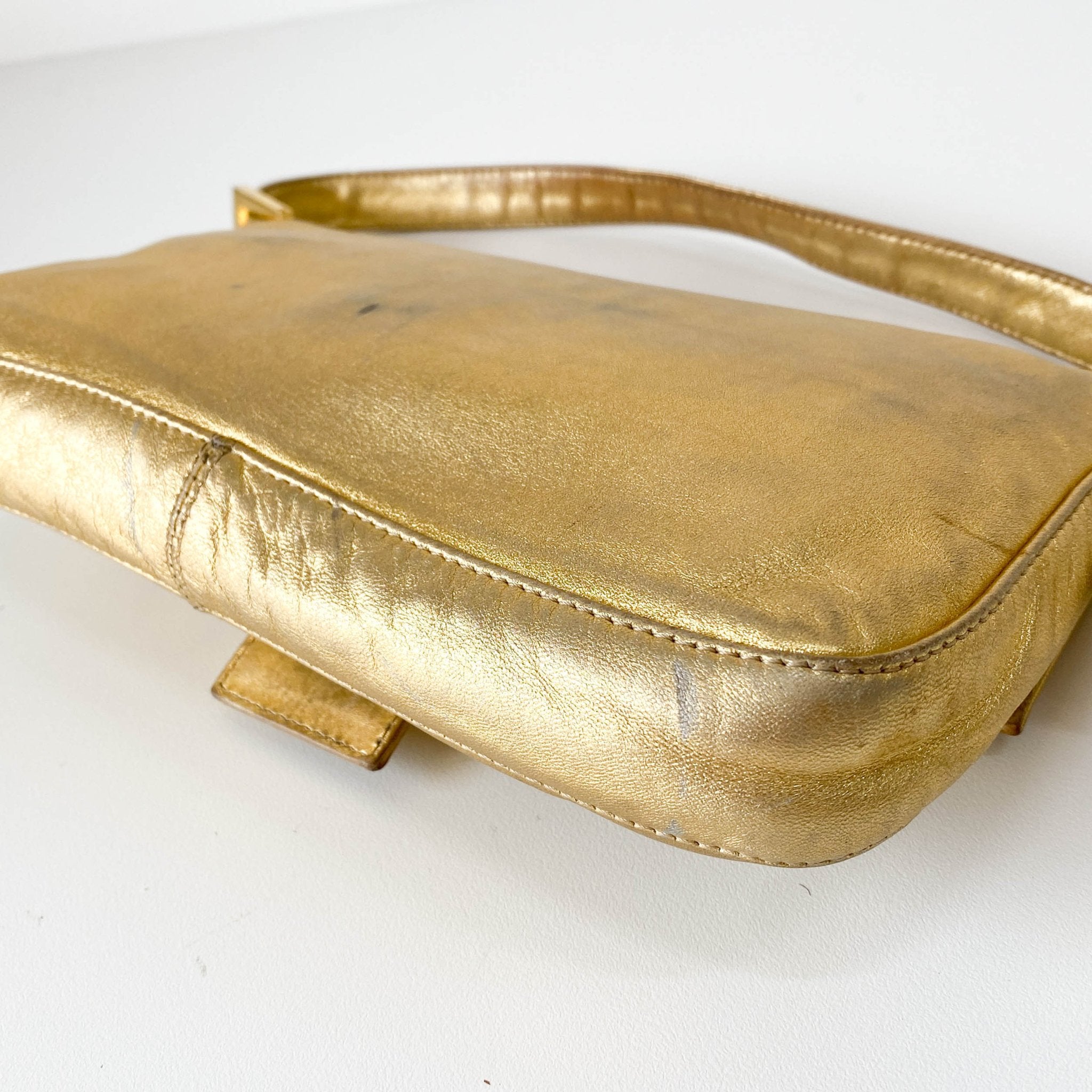 FENDI Baguette Gold Leather Rhinsotne Hardware Shoulder Bag, in , Sold by HIVE PRELOVED - Shoulder Bags, ,