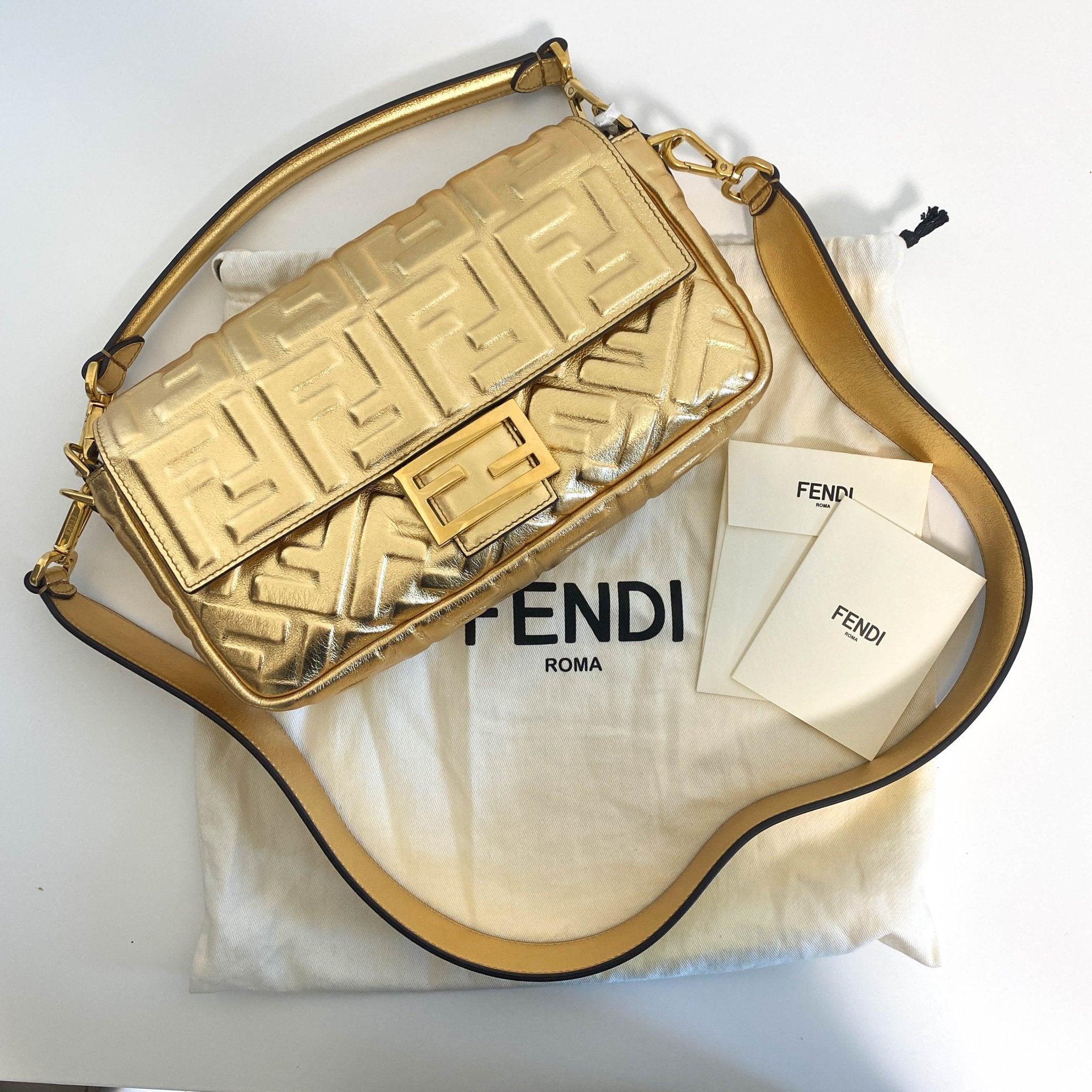FENDI Baguette Gold Leather Shoulder Bag, in , Sold by HIVE PRELOVED - Shoulder Bags, ,