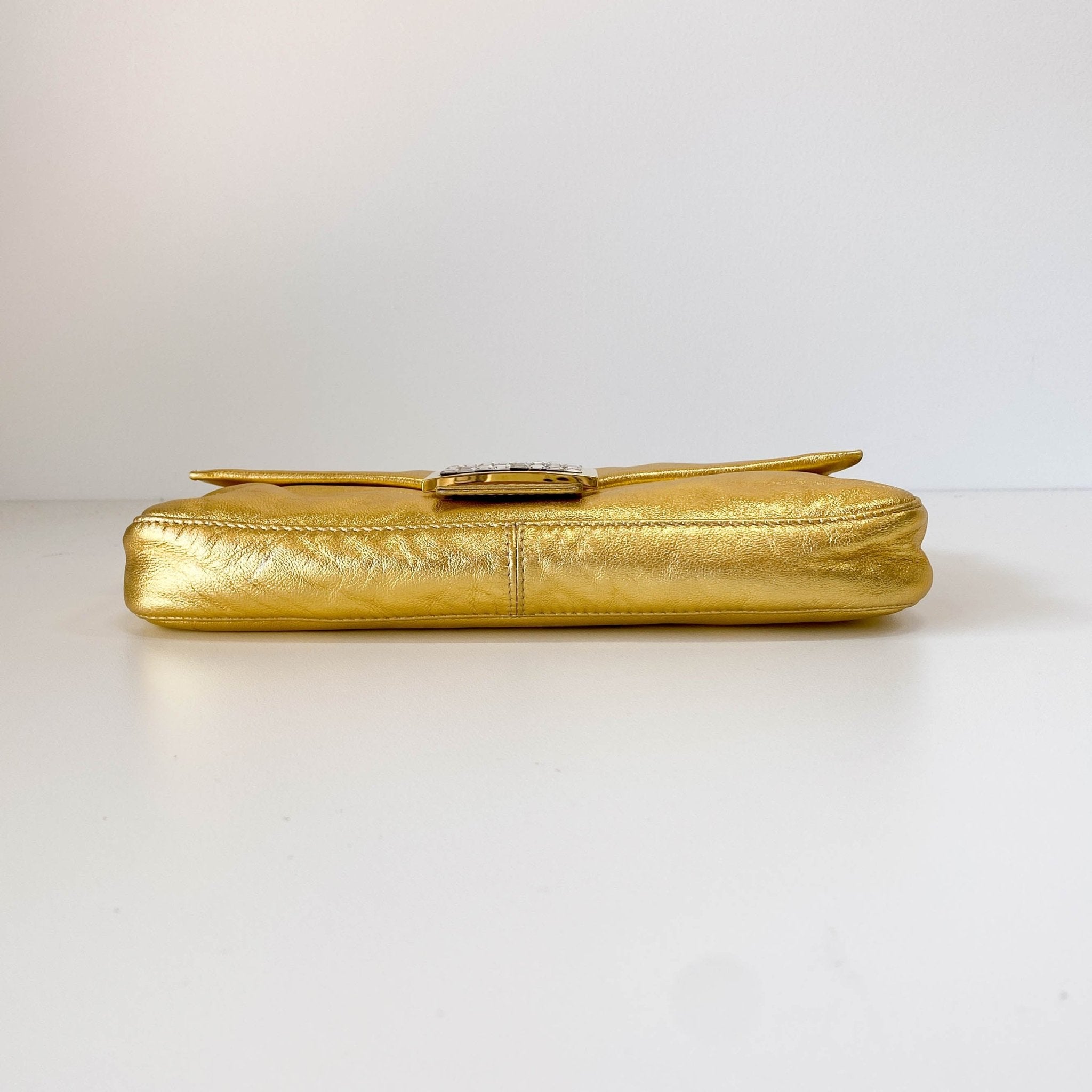 FENDI Baguette Gold Leather with Rhinestone Buckle Shoulder Bag, in , Sold by HIVE PRELOVED - Shoulder Bags, ,