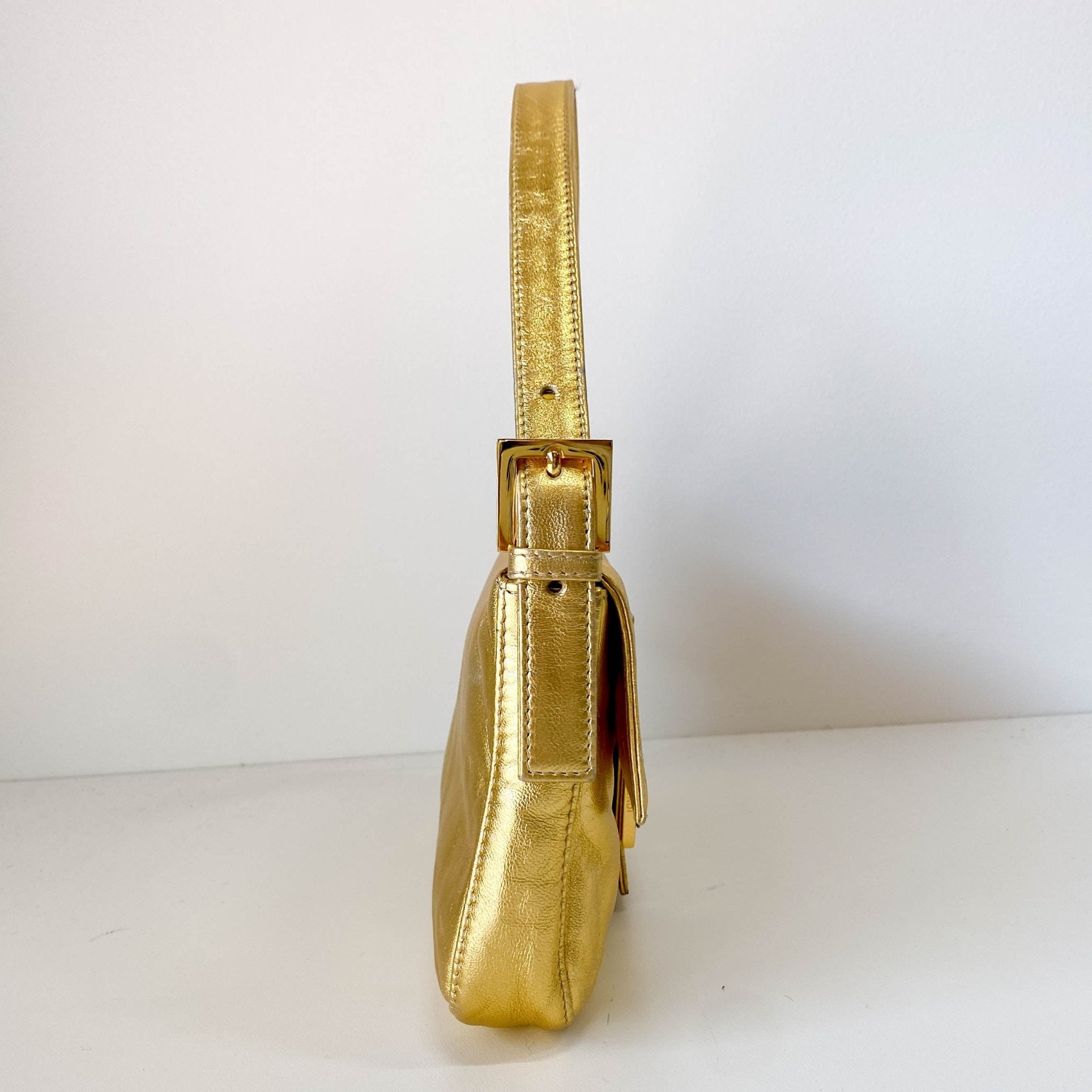 FENDI Baguette Gold Leather with Rhinestone Buckle Shoulder Bag, in , Sold by HIVE PRELOVED - Shoulder Bags, ,