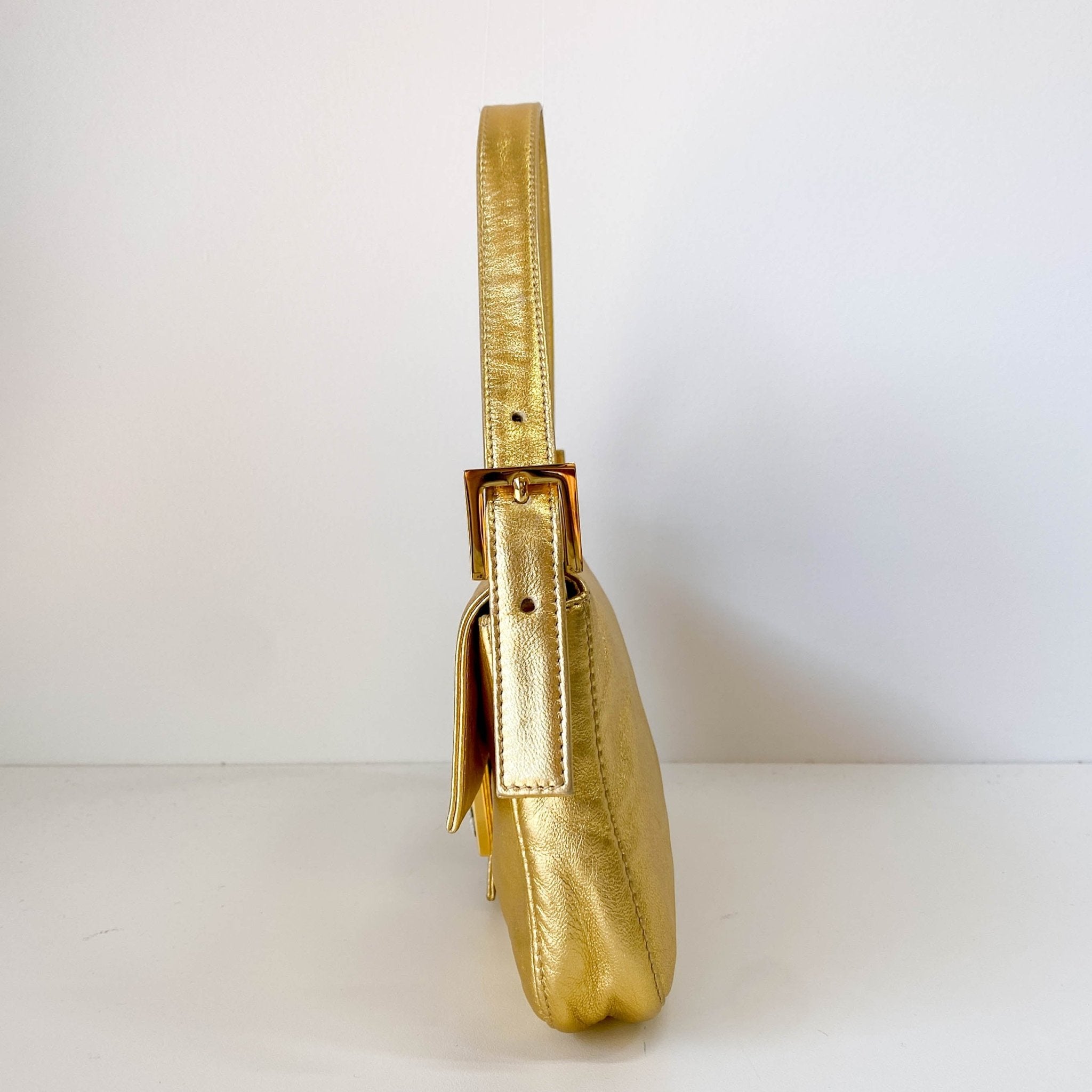 FENDI Baguette Gold Leather with Rhinestone Buckle Shoulder Bag, in , Sold by HIVE PRELOVED - Shoulder Bags, ,