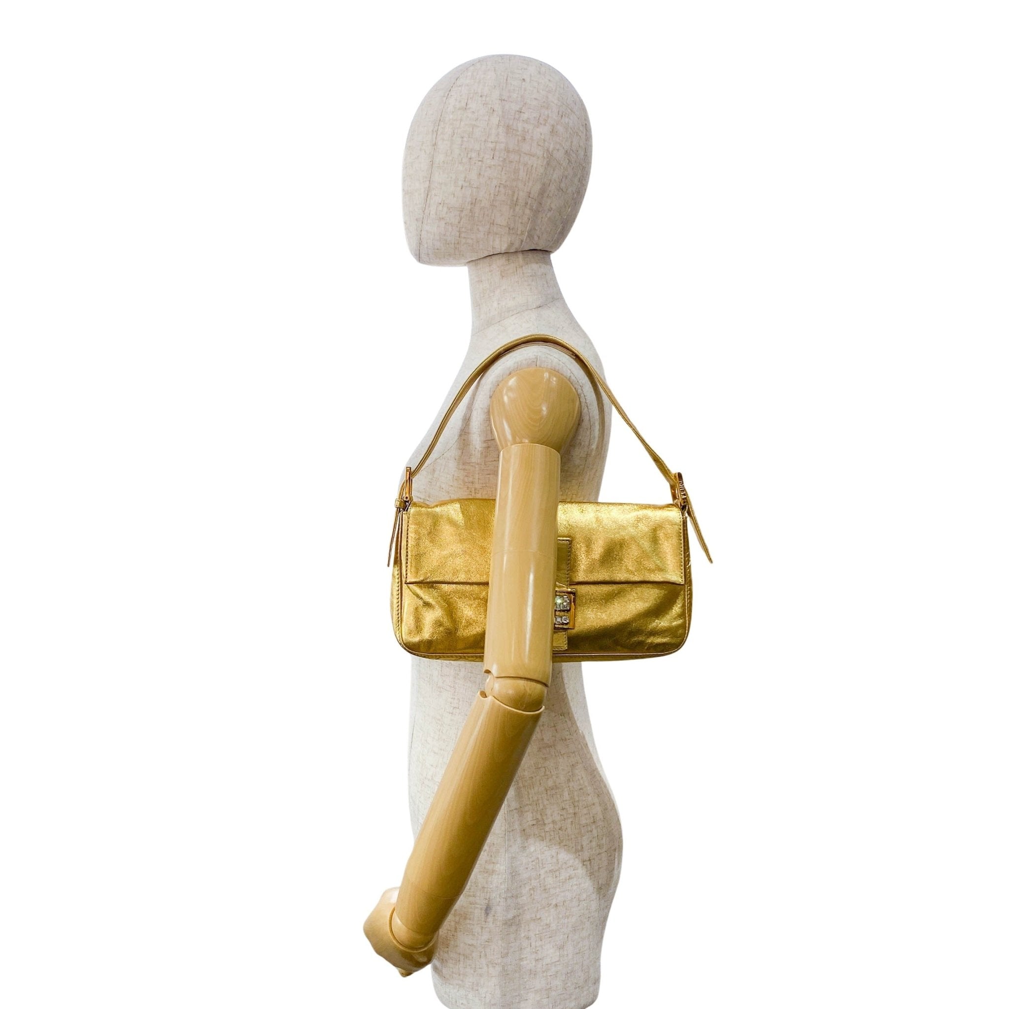 FENDI Baguette Gold Leather with Rhinestone Buckle Shoulder Bag, in , Sold by HIVE PRELOVED - Shoulder Bags, ,