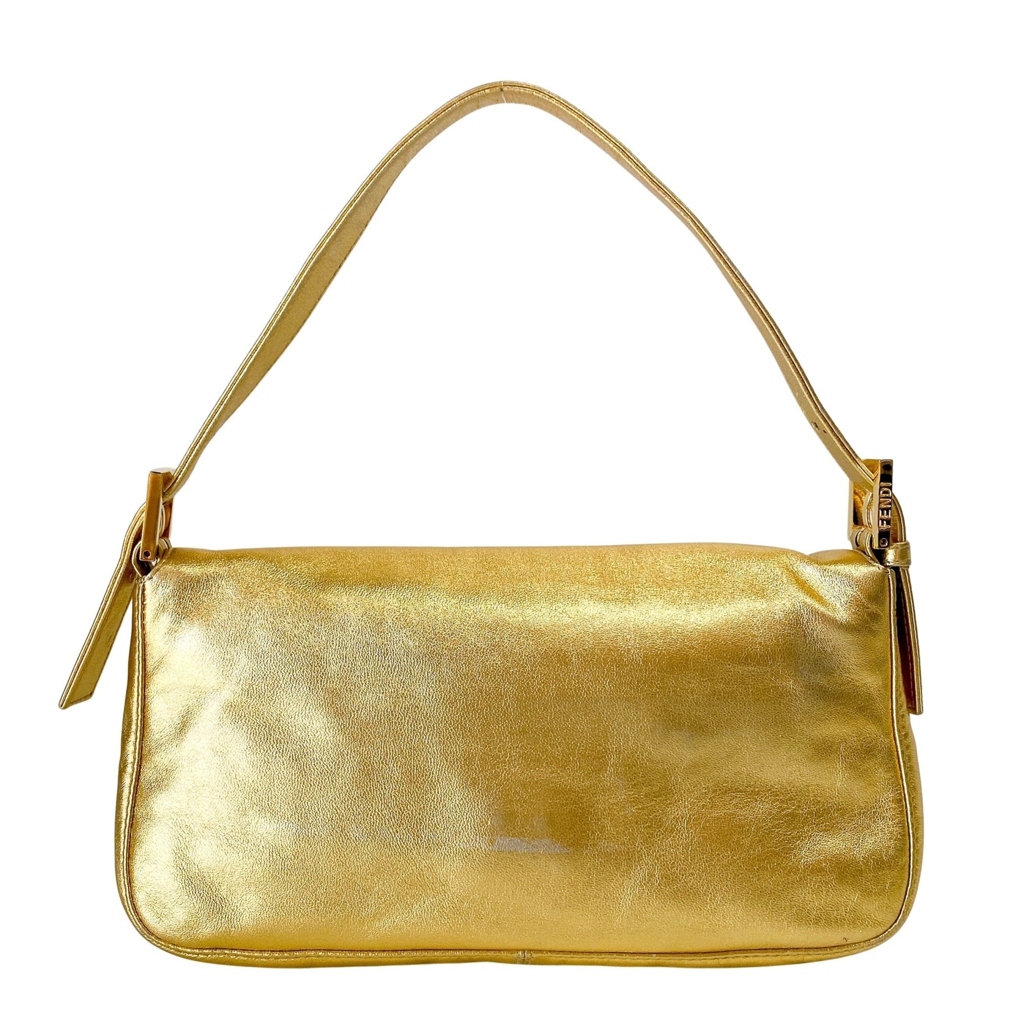 FENDI Baguette Gold Leather with Rhinestone Buckle Shoulder Bag, in , Sold by HIVE PRELOVED - Shoulder Bags, ,