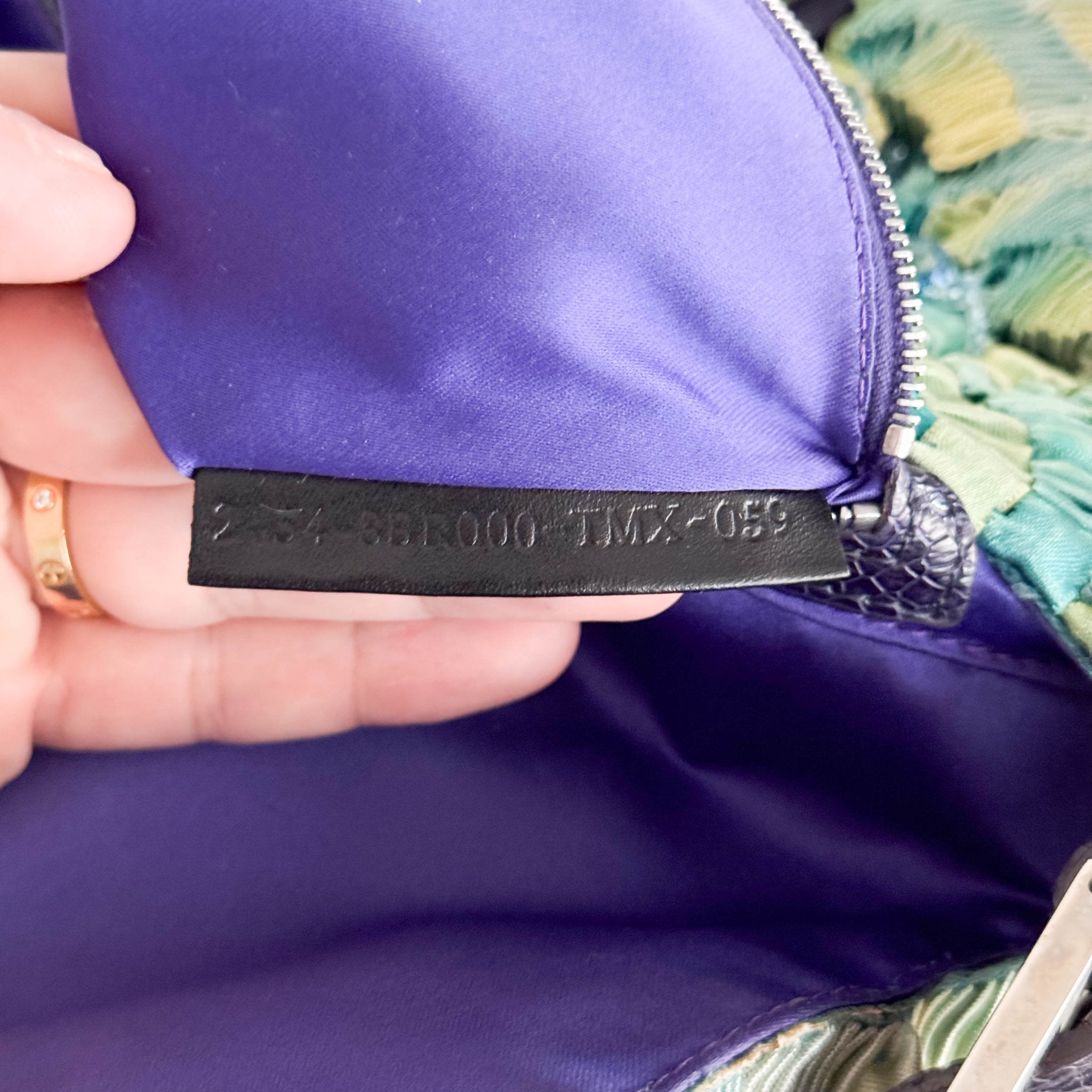 FENDI Baguette Green Pleated Silk Sky Blue Beads Rhinestones Hardware Shoulder Bag, in , Sold by HIVE PRELOVED - Shoulder Bag