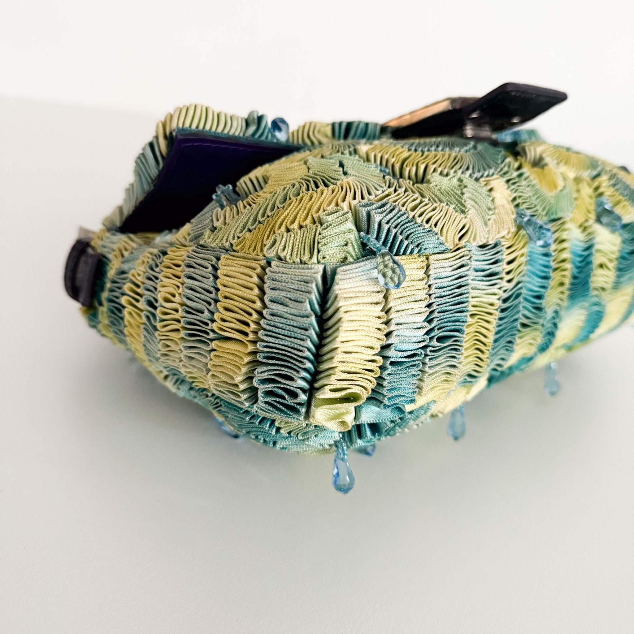 FENDI Baguette Green Pleated Silk Sky Blue Beads Rhinestones Hardware Shoulder Bag, in , Sold by HIVE PRELOVED - Shoulder Bag