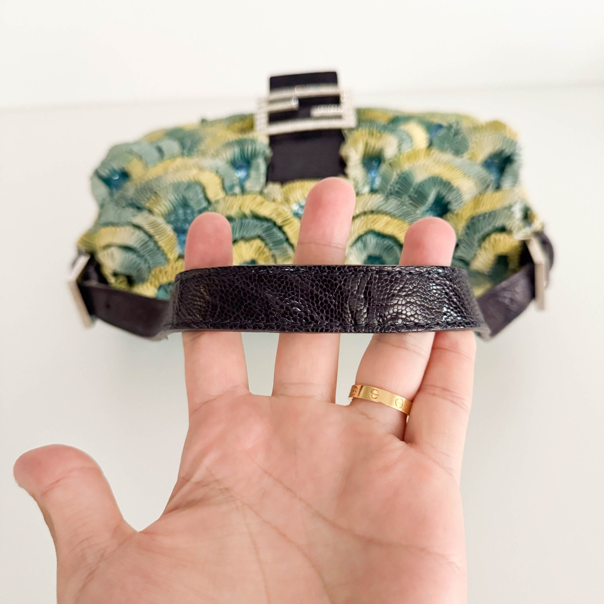 FENDI Baguette Green Pleated Silk Sky Blue Beads Rhinestones Hardware Shoulder Bag, in , Sold by HIVE PRELOVED - Shoulder Bag