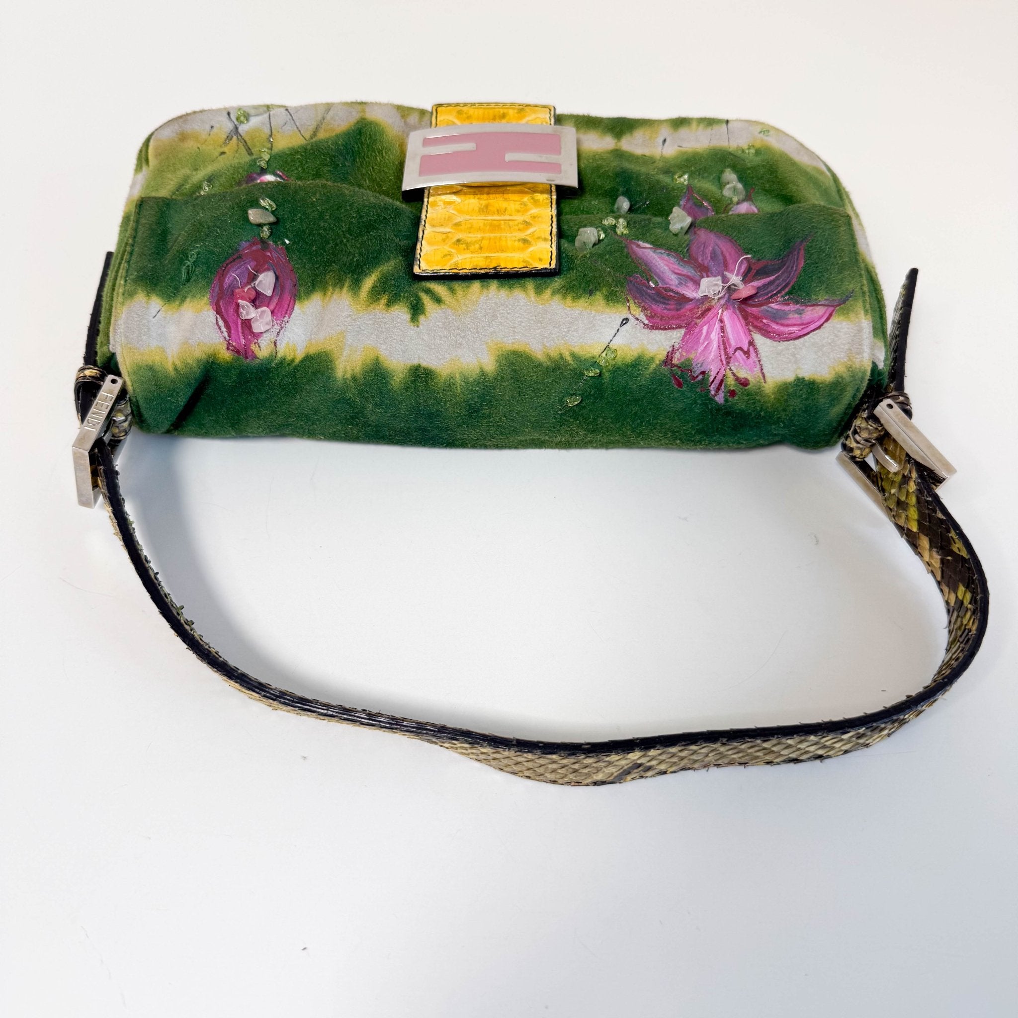 FENDI Baguette Green Suede Flower Design Shoulder Bag, in , Sold by HIVE PRELOVED - Shoulder Bags, ,