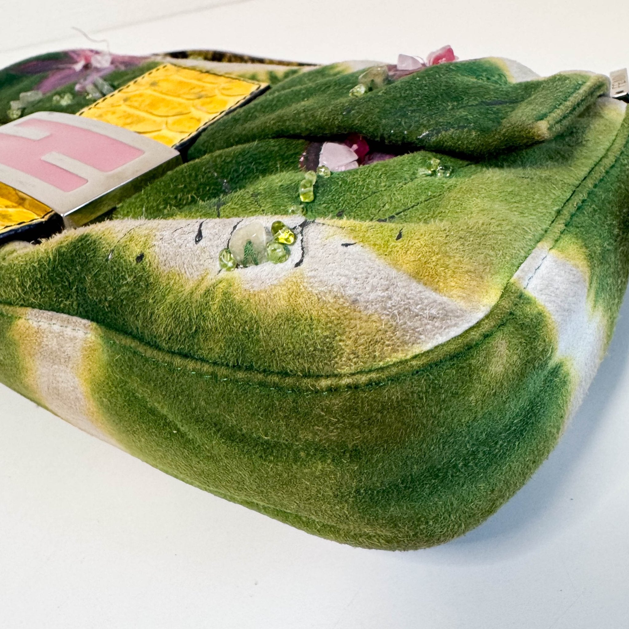 FENDI Baguette Green Suede Flower Design Shoulder Bag, in , Sold by HIVE PRELOVED - Shoulder Bags, ,