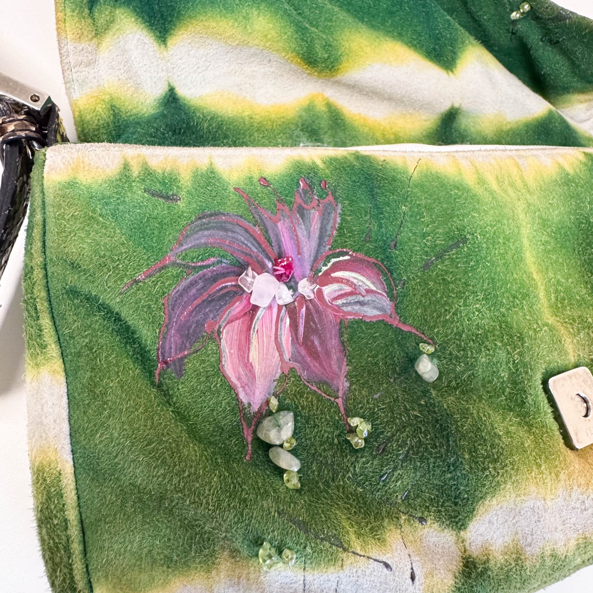 FENDI Baguette Green Suede Flower Design Shoulder Bag, in , Sold by HIVE PRELOVED - Shoulder Bags, ,