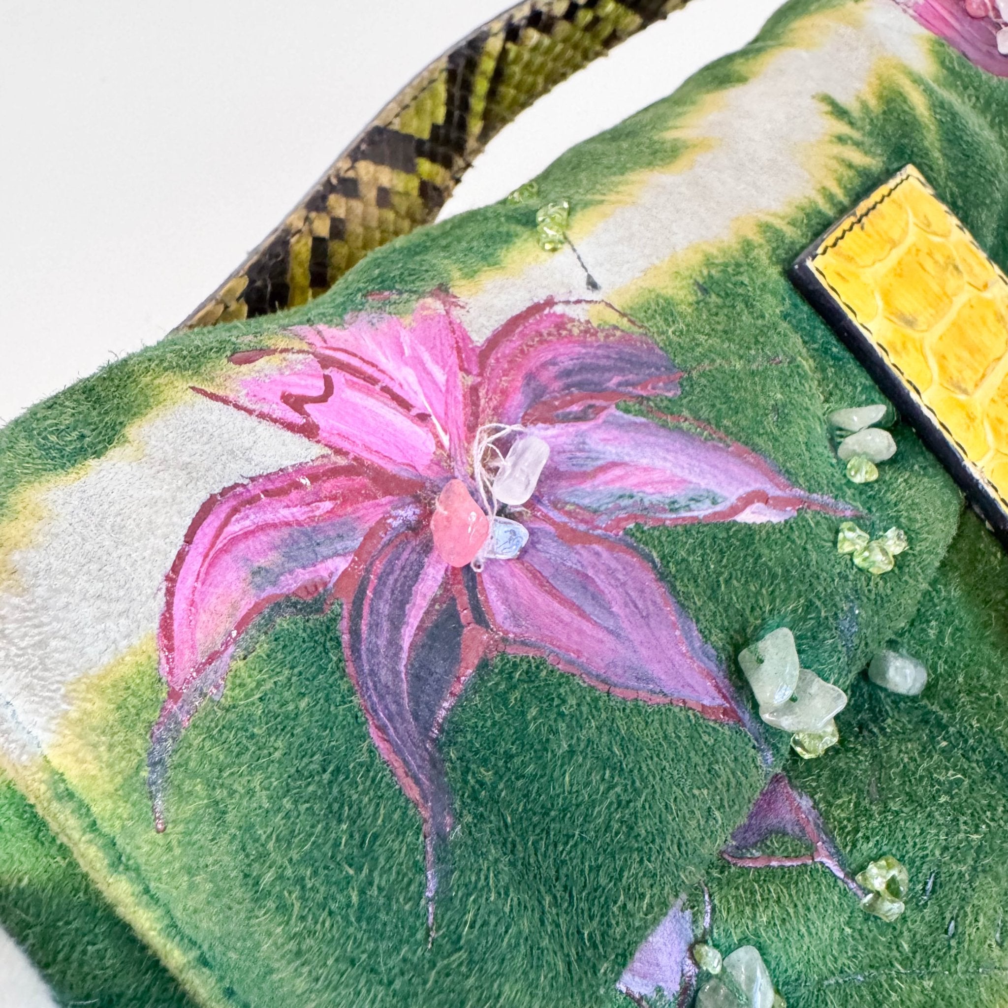 FENDI Baguette Green Suede Flower Design Shoulder Bag, in , Sold by HIVE PRELOVED - Shoulder Bags, ,