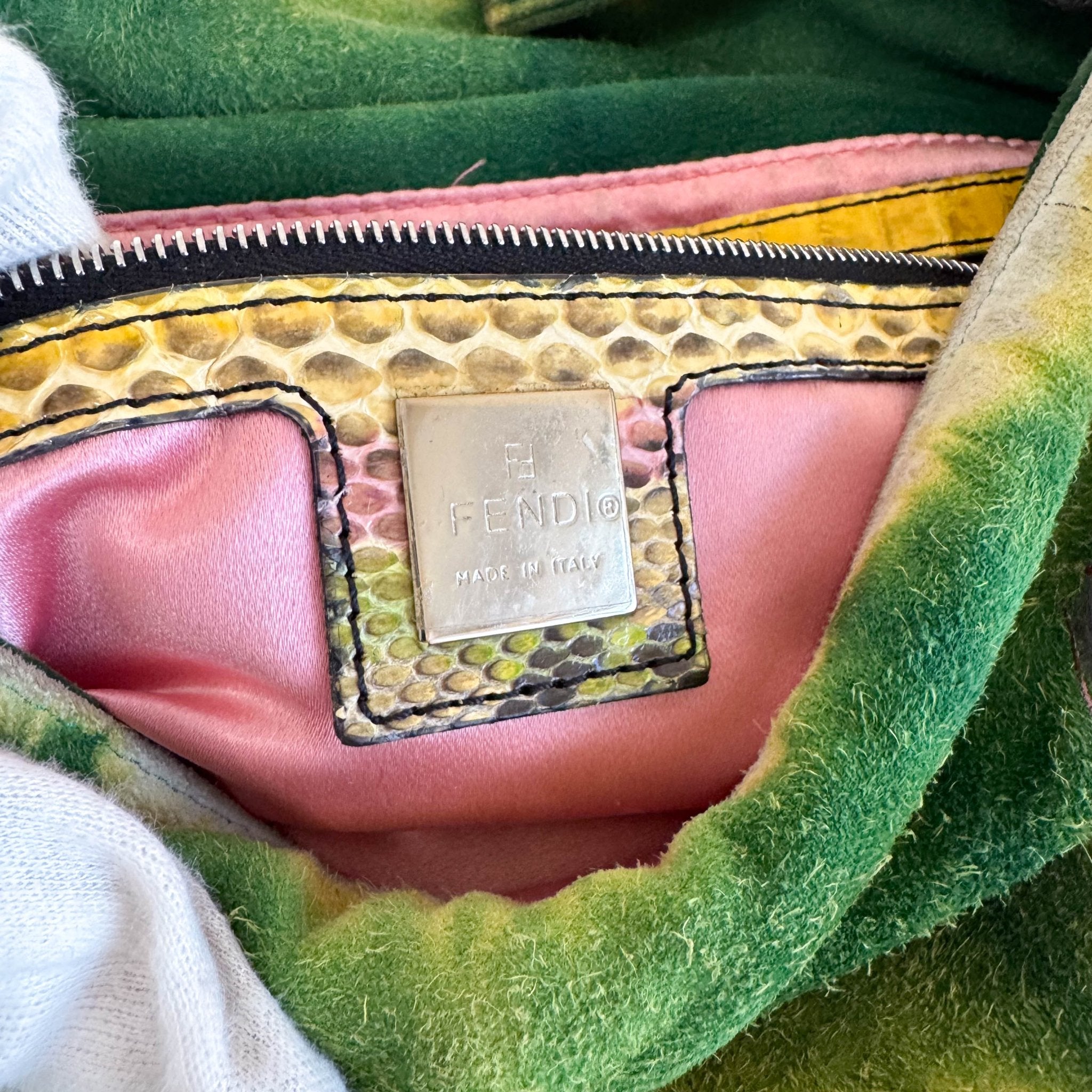 FENDI Baguette Green Suede Flower Design Shoulder Bag, in , Sold by HIVE PRELOVED - Shoulder Bags, ,