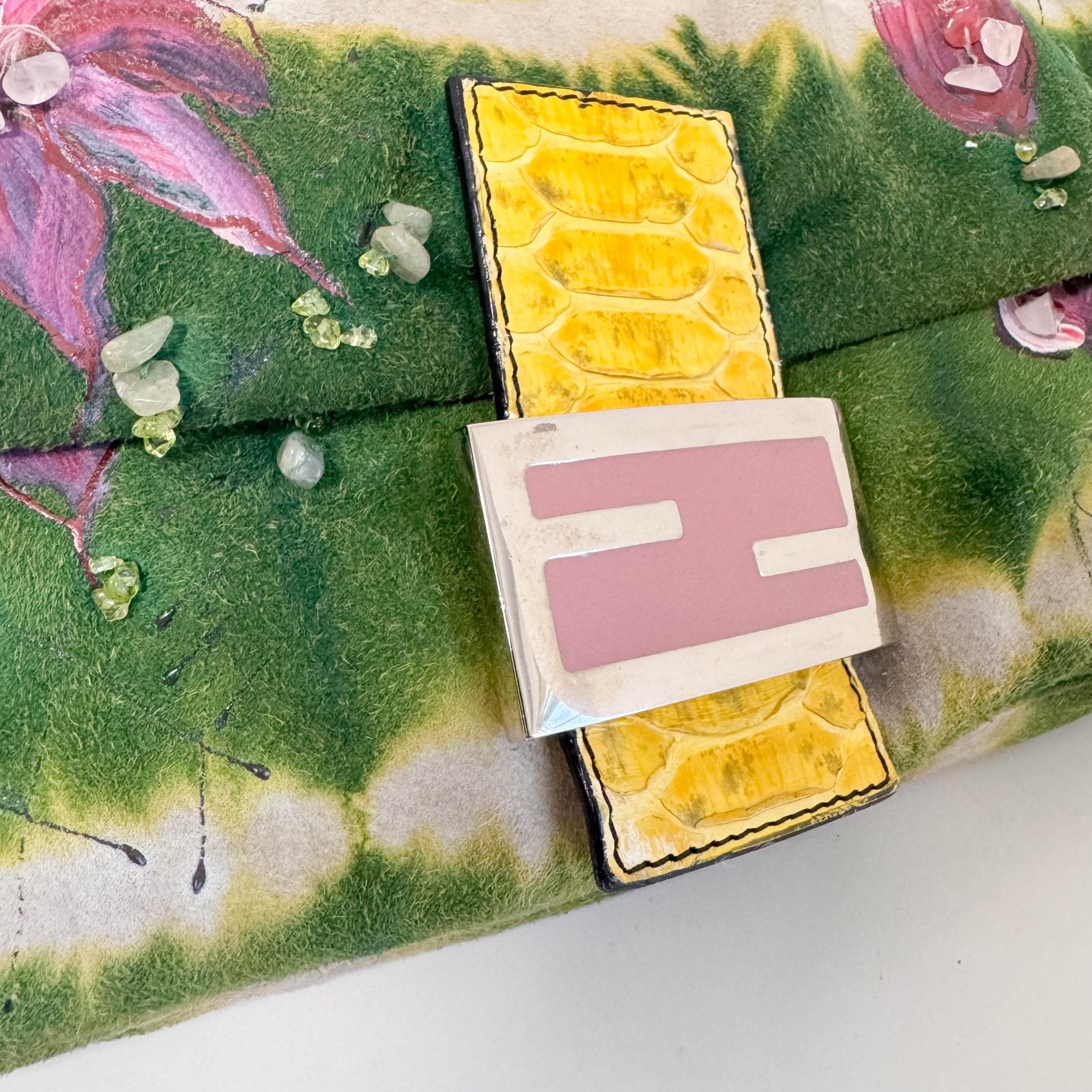 FENDI Baguette Green Suede Flower Design Shoulder Bag, in , Sold by HIVE PRELOVED - Shoulder Bags, ,