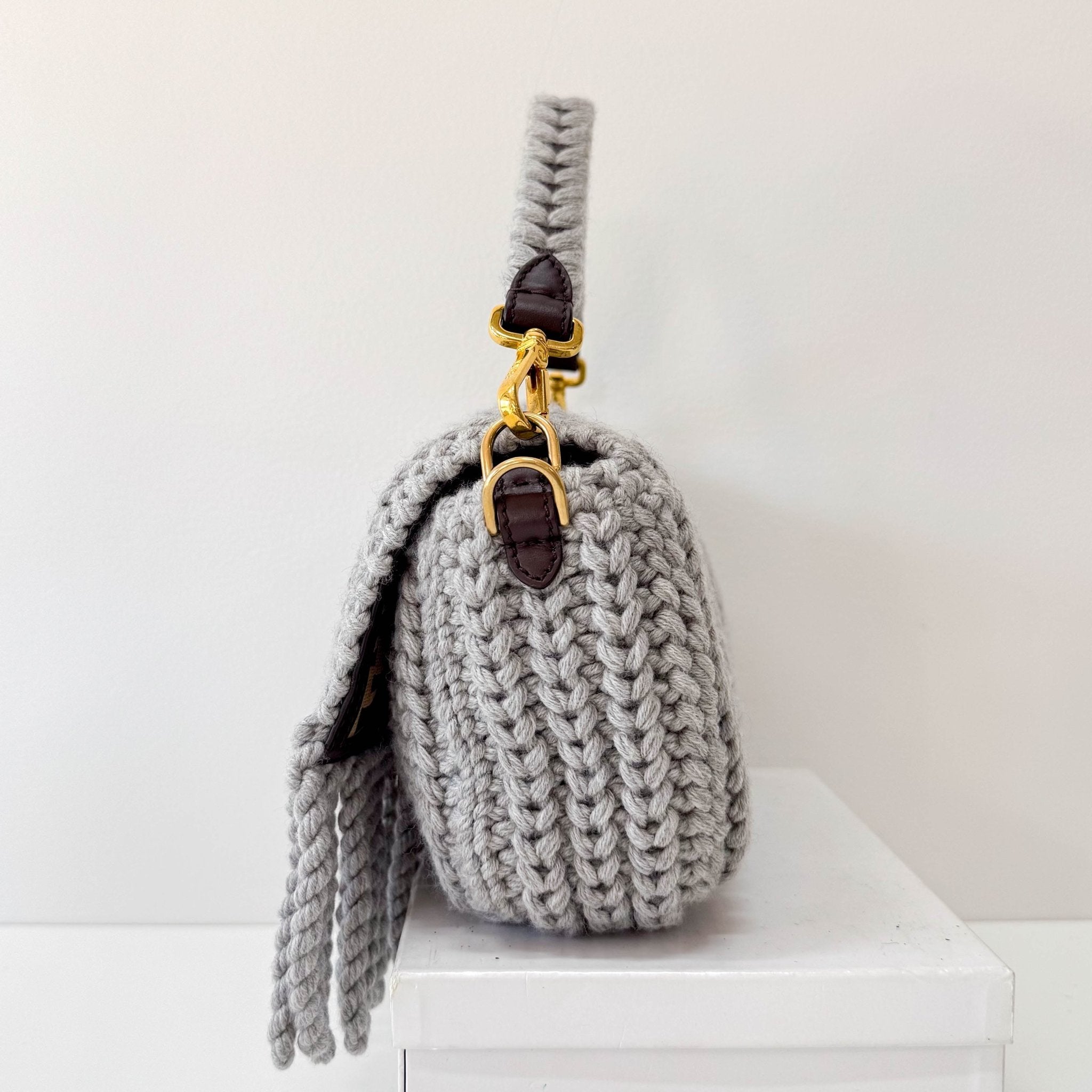 FENDI Baguette Grey Braided Wool with Zucca Interior Lining Shoulder Bag, in , Sold by HIVE PRELOVED - Shoulder Bags, ,