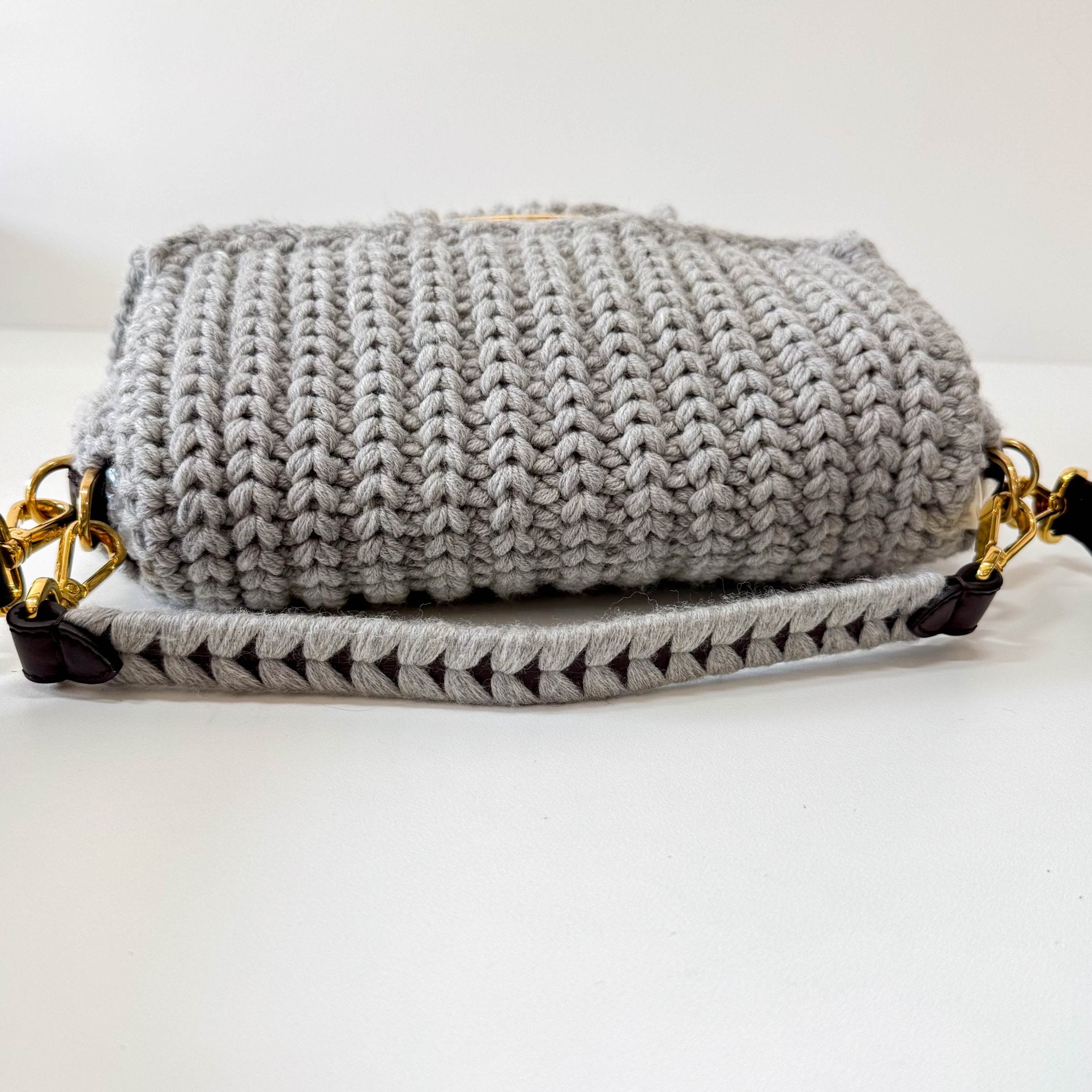 FENDI Baguette Grey Braided Wool with Zucca Interior Lining Shoulder Bag, in , Sold by HIVE PRELOVED - Shoulder Bags, ,