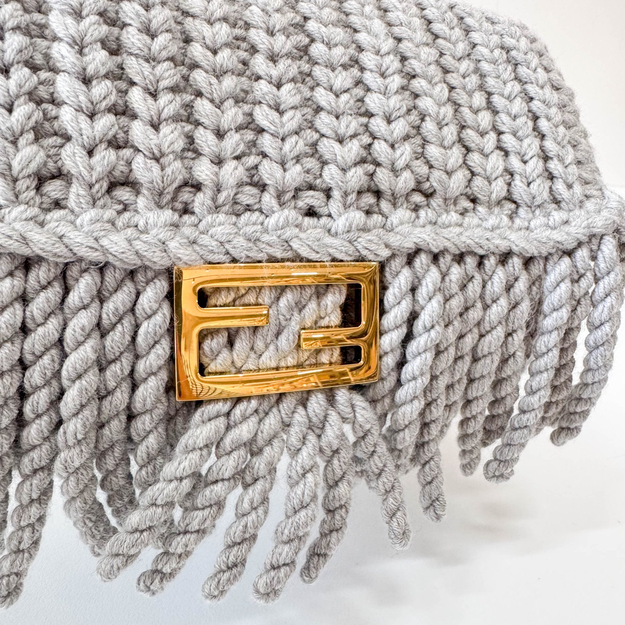 FENDI Baguette Grey Braided Wool with Zucca Interior Lining Shoulder Bag, in , Sold by HIVE PRELOVED - Shoulder Bags, ,