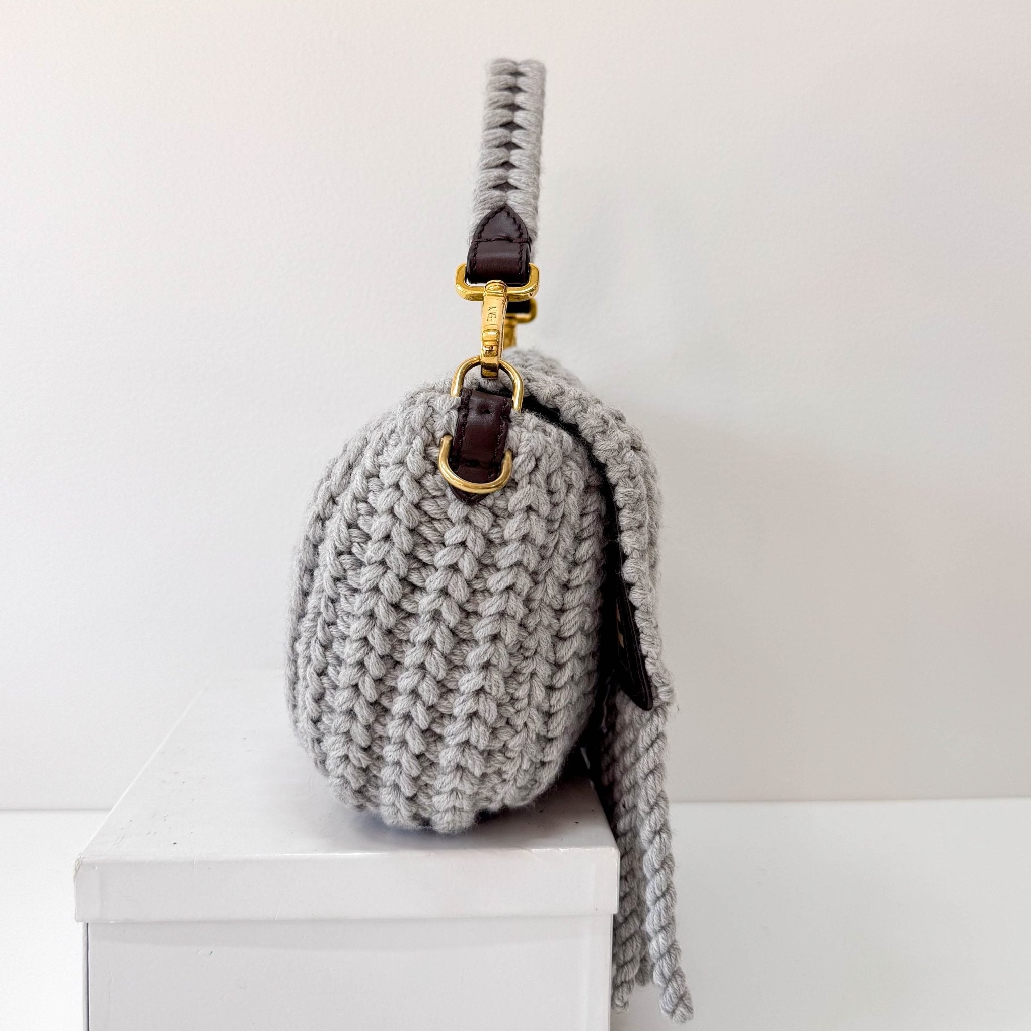 FENDI Baguette Grey Braided Wool with Zucca Interior Lining Shoulder Bag, in , Sold by HIVE PRELOVED - Shoulder Bags, ,