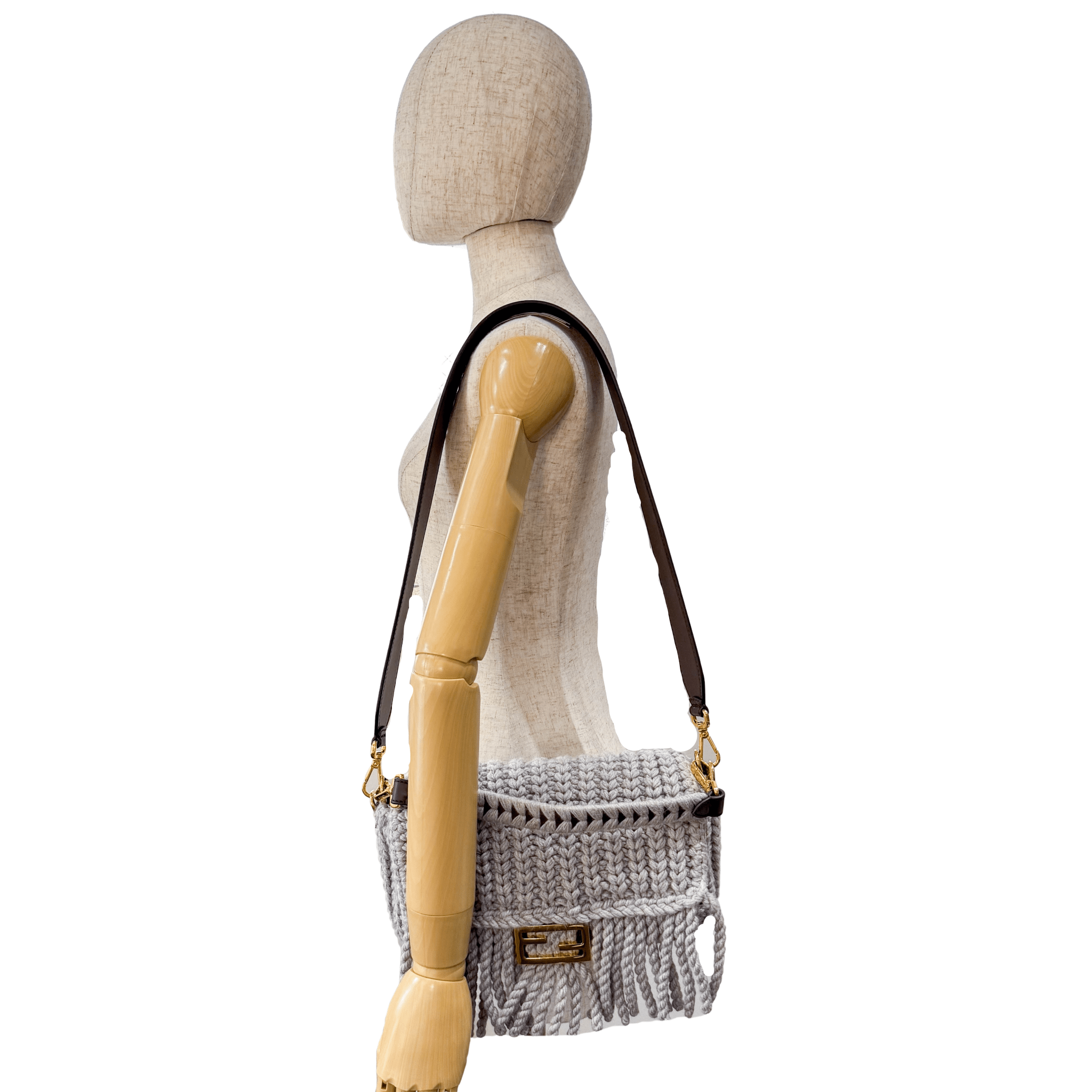 FENDI Baguette Grey Braided Wool with Zucca Interior Lining Shoulder Bag, in , Sold by HIVE PRELOVED - Shoulder Bags, ,