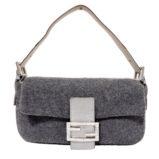 FENDI Baguette Grey Cashmere Shoulder Bag Rhinestone Hardware, in , Sold by HIVE PRELOVED - Shoulder Bags, ,