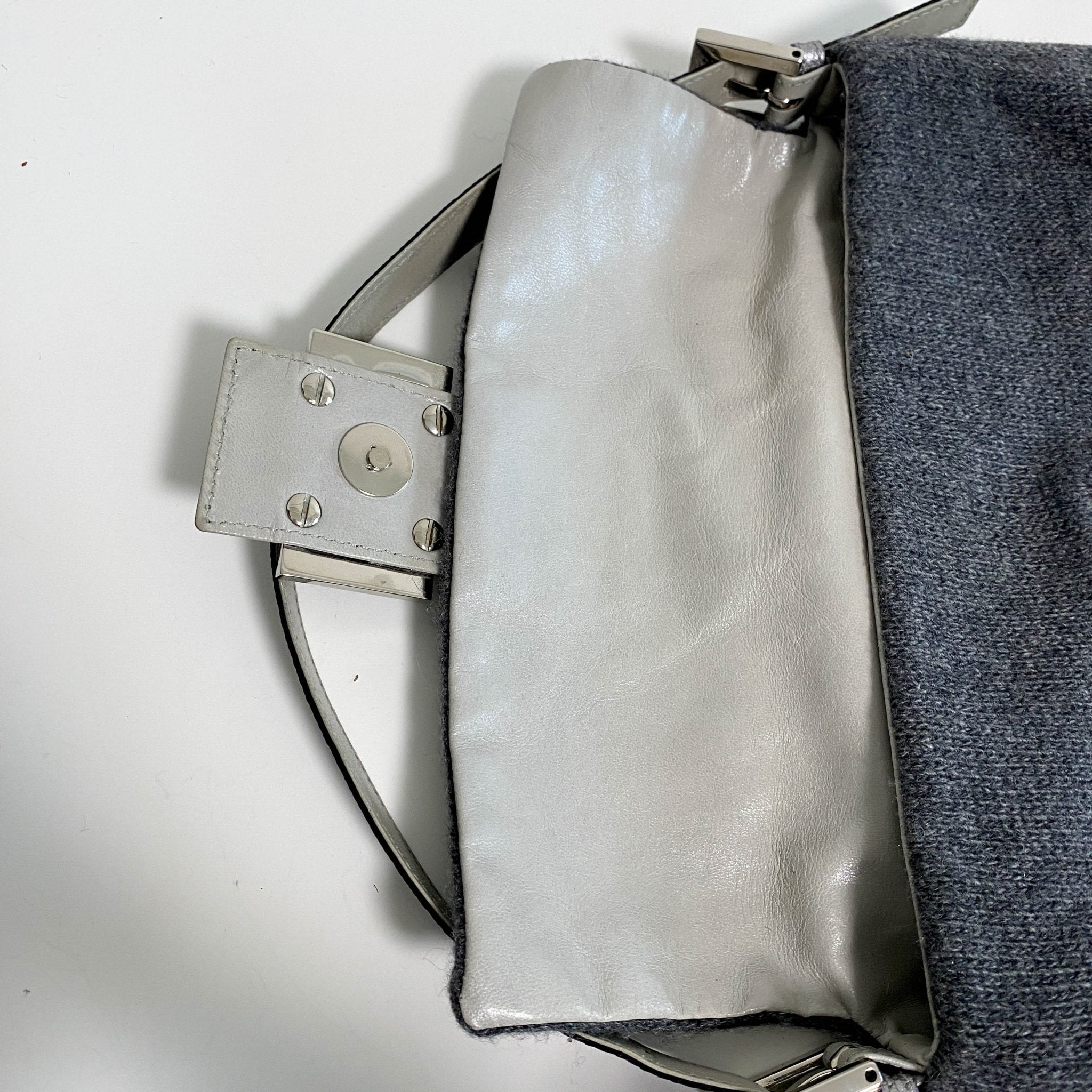 FENDI Baguette Grey Cashmere Shoulder Bag with Rhinestone Hardware, in , Sold by HIVE PRELOVED - Shoulder Bags, ,