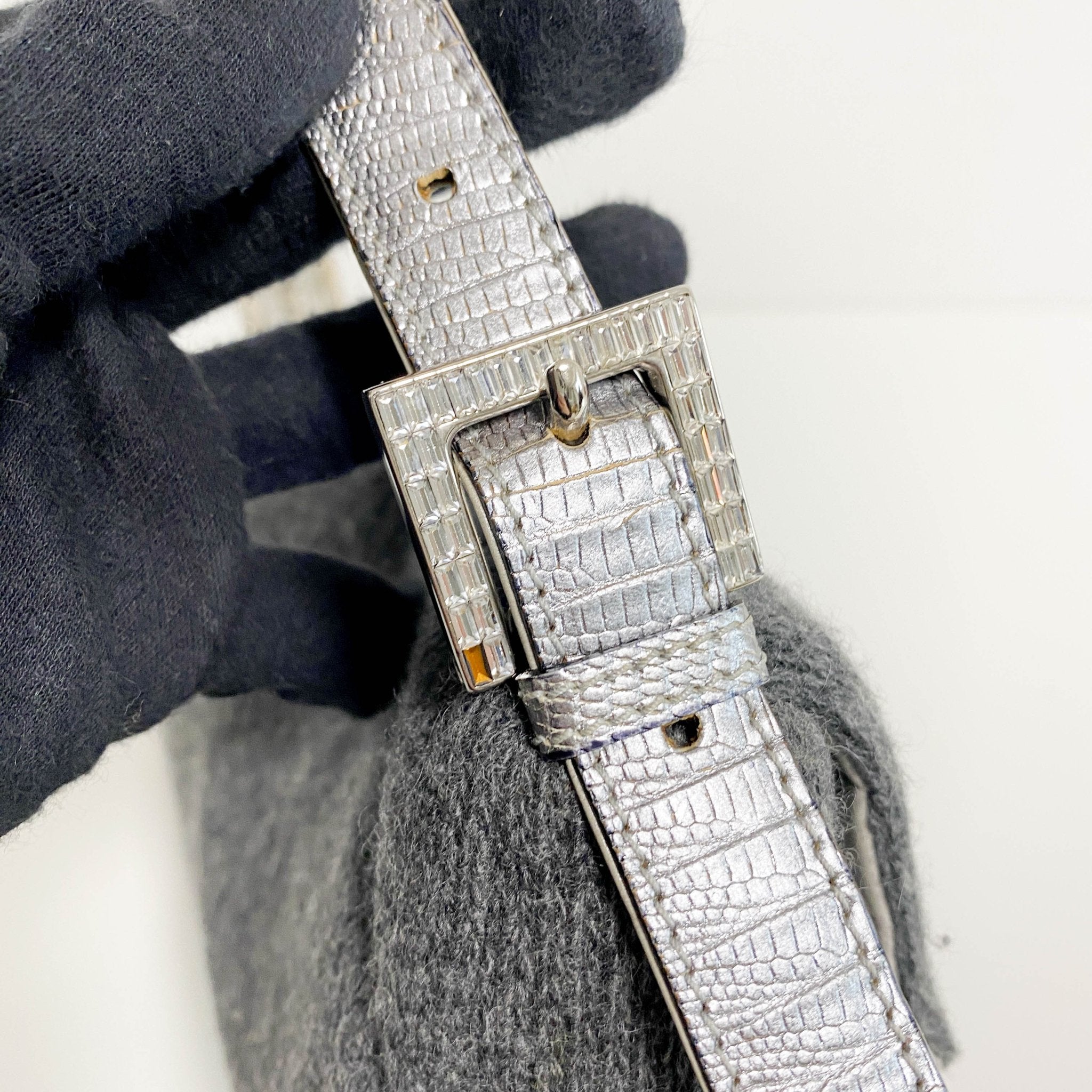 FENDI Baguette Grey Cashmere Shoulder Bag with Rhinestone Hardware, in , Sold by HIVE PRELOVED - Shoulder Bags, ,