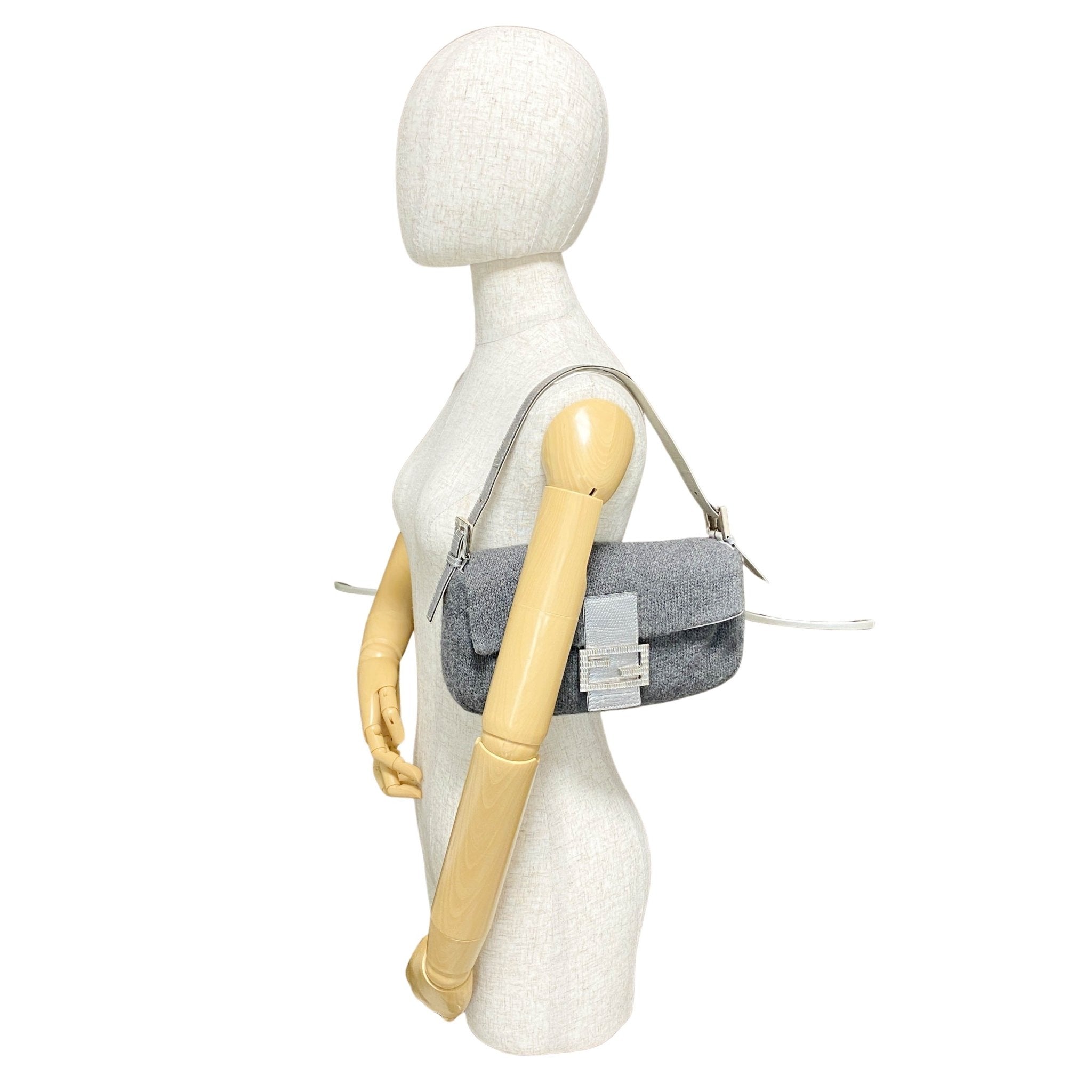 FENDI Baguette Grey Cashmere Shoulder Bag with Rhinestone Hardware, in , Sold by HIVE PRELOVED - Shoulder Bags, ,