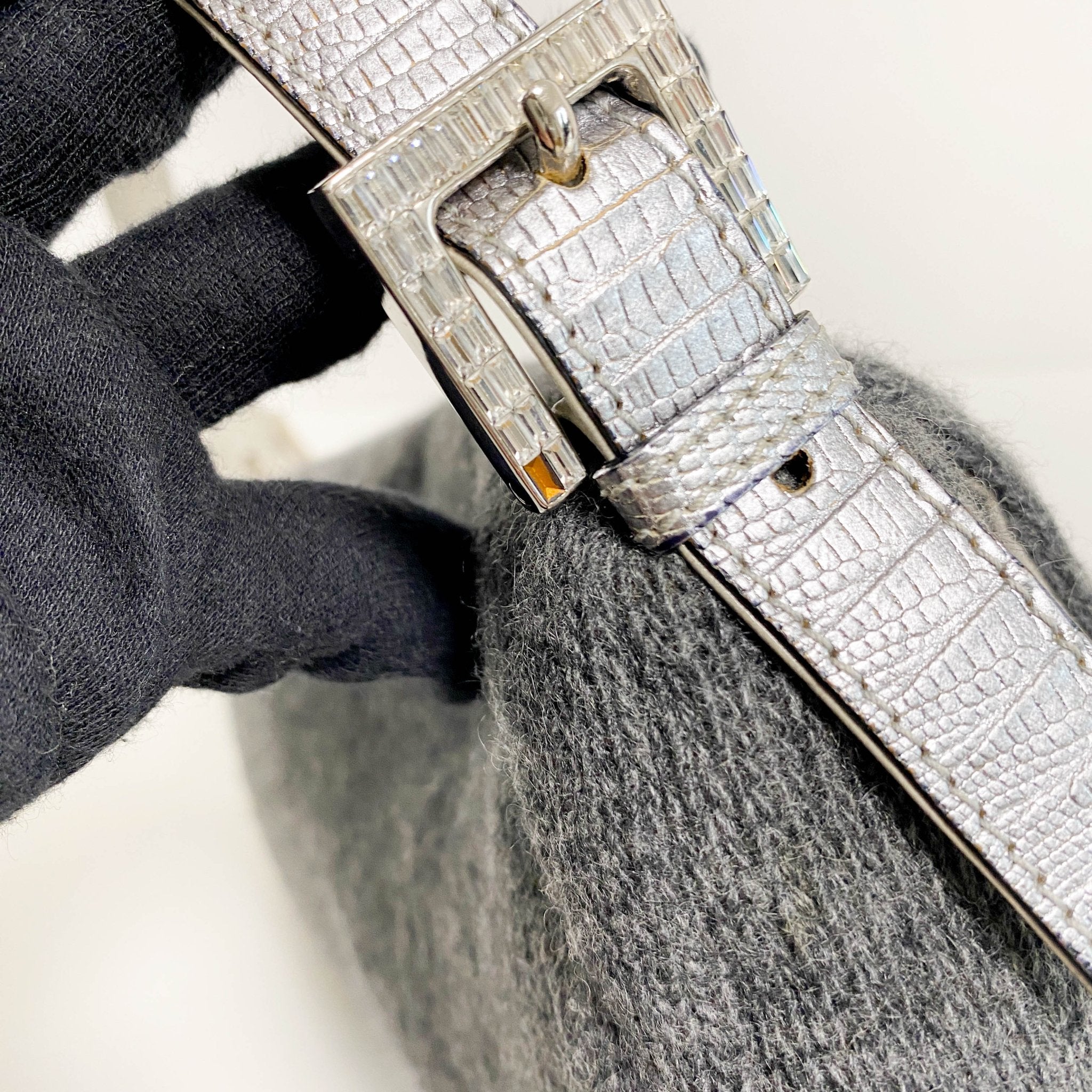 FENDI Baguette Grey Cashmere Shoulder Bag with Rhinestone Hardware, in , Sold by HIVE PRELOVED - Shoulder Bags, ,