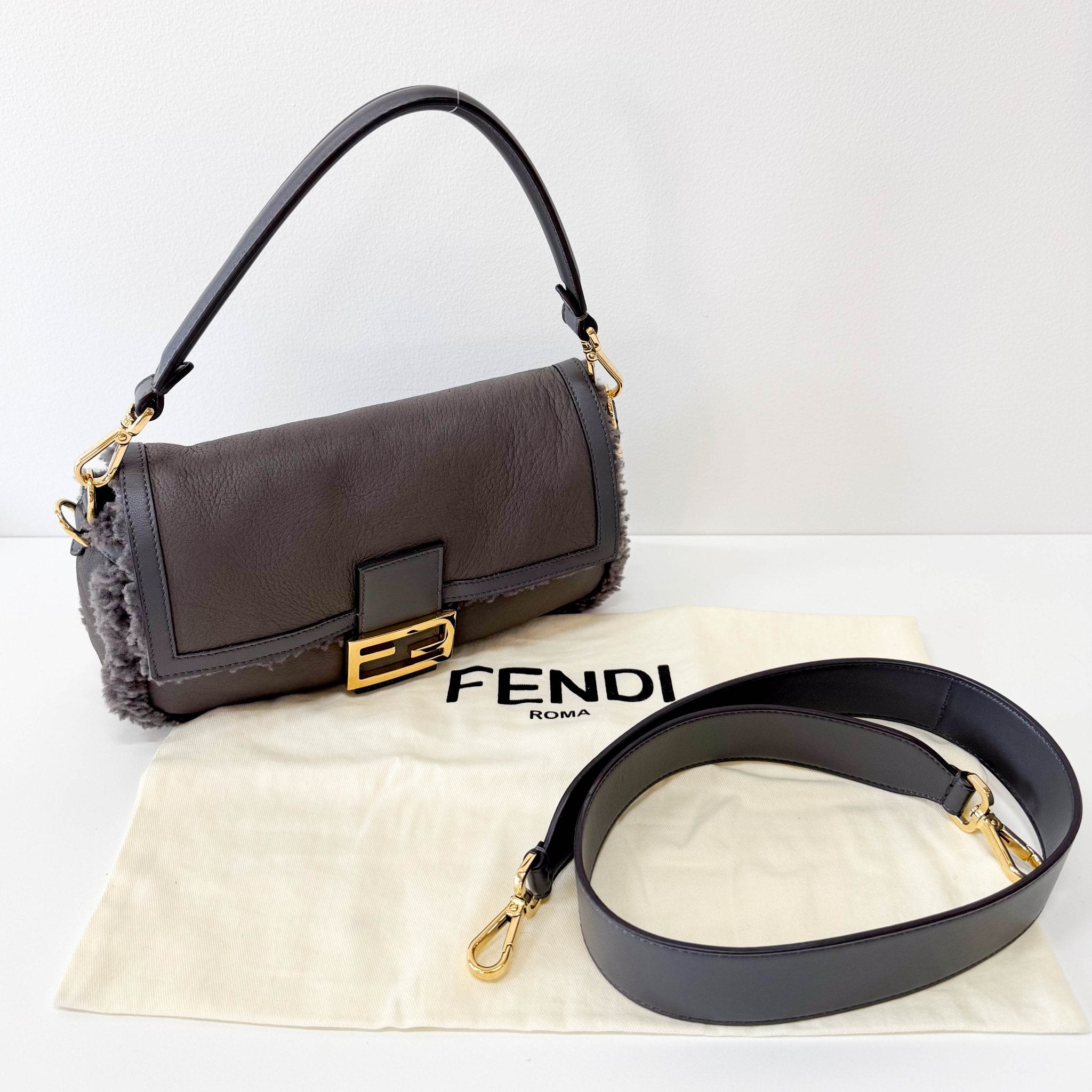 FENDI Baguette Grey Leather Soft Interior Lining Shoulder Bag, in , Sold by HIVE PRELOVED - Shoulder Bags, ,