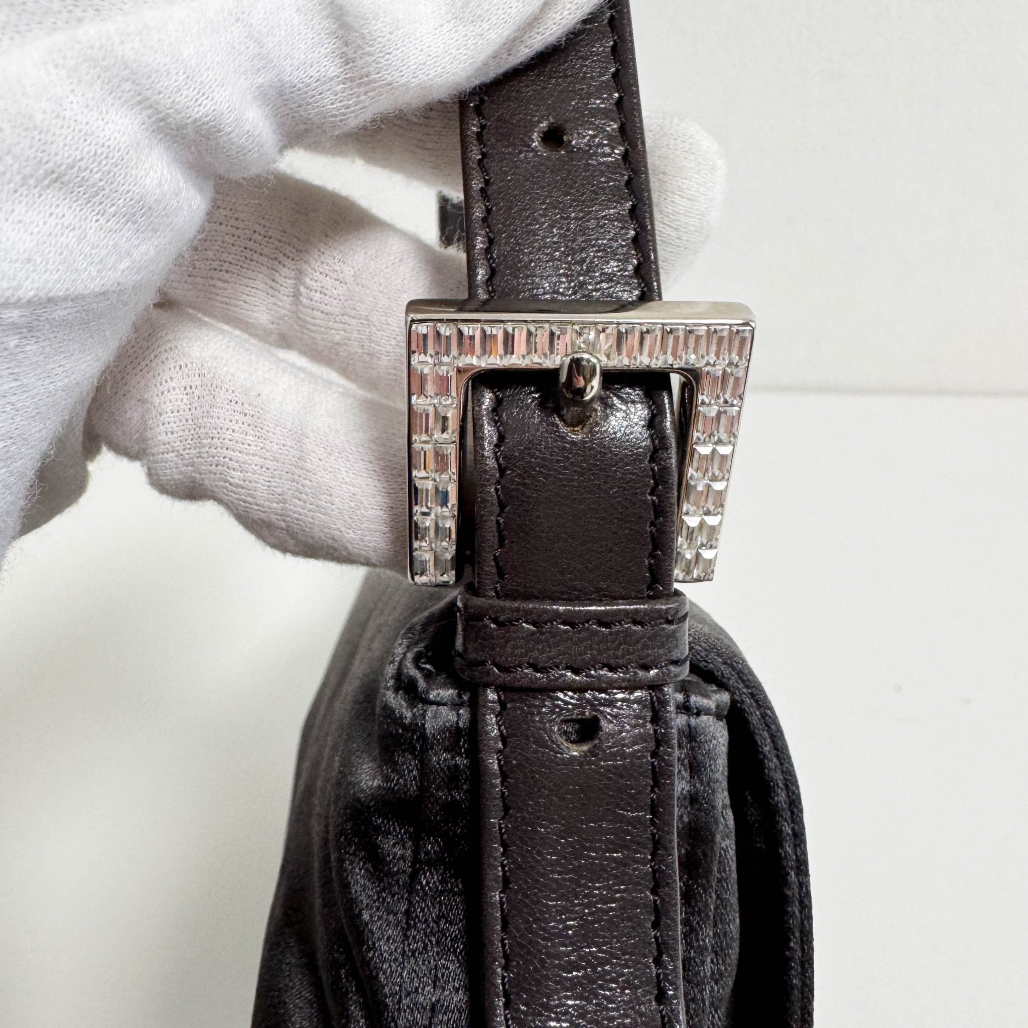 FENDI Baguette Grey Satin Shoulder Bag with Rhinestone Hardware, in , Sold by HIVE PRELOVED - Shoulder Bags, ,