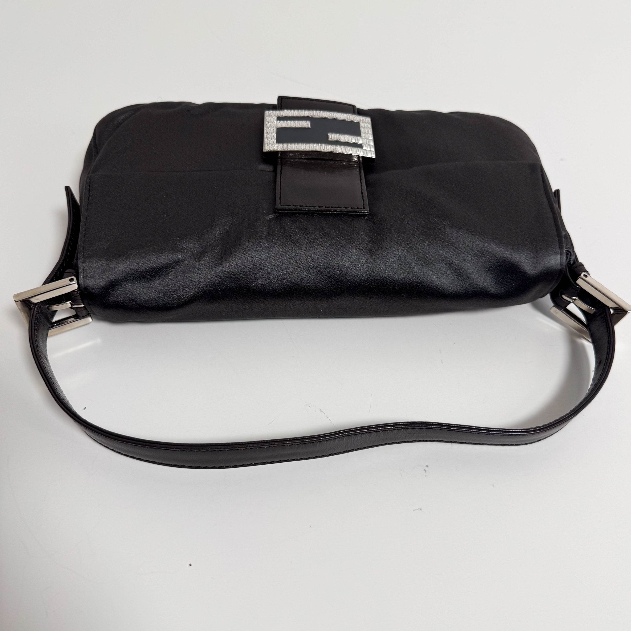 FENDI Baguette Grey Satin Shoulder Bag with Rhinestone Hardware, in , Sold by HIVE PRELOVED - Shoulder Bags, ,