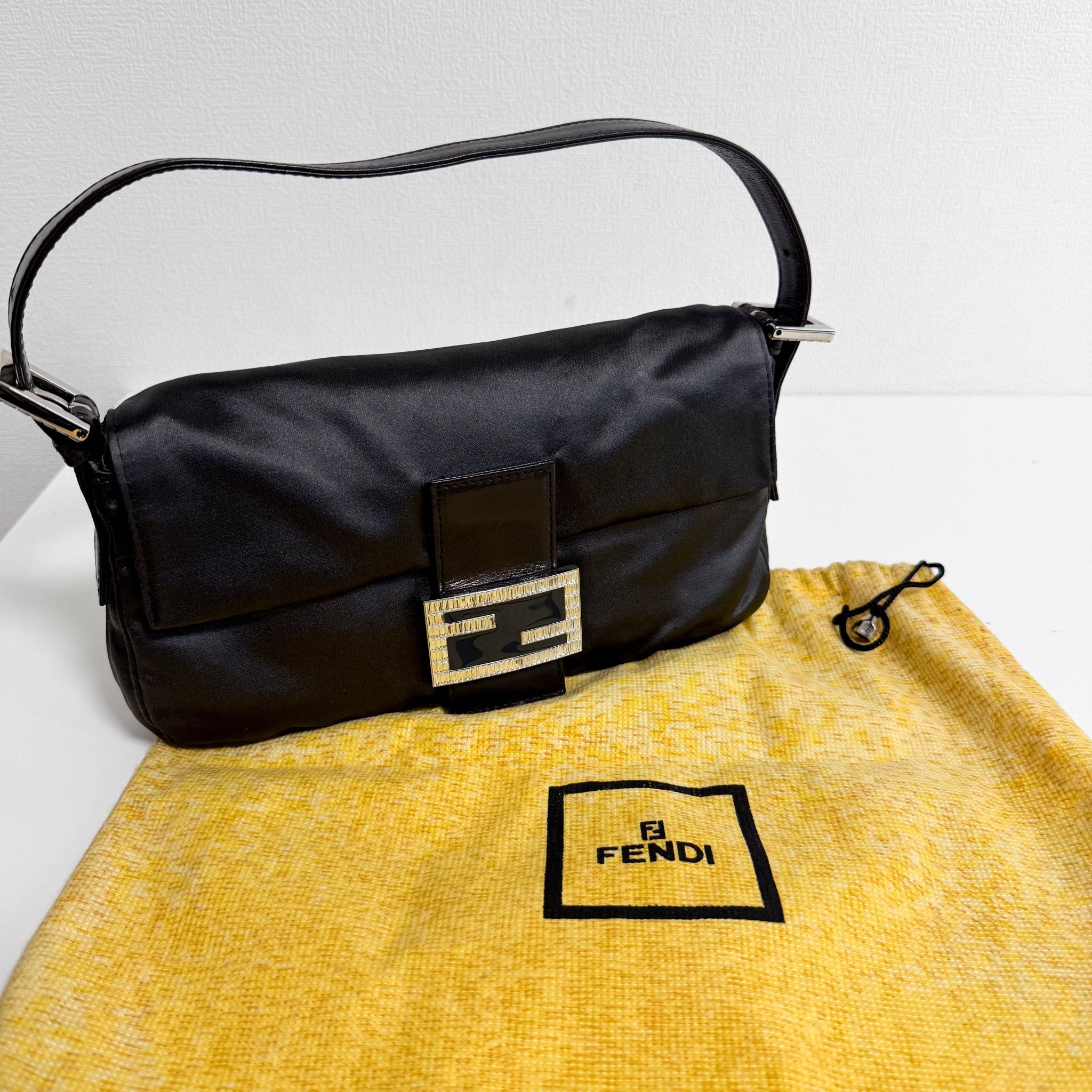 FENDI Baguette Grey Satin Shoulder Bag with Rhinestone Hardware, in , Sold by HIVE PRELOVED - Shoulder Bags, ,