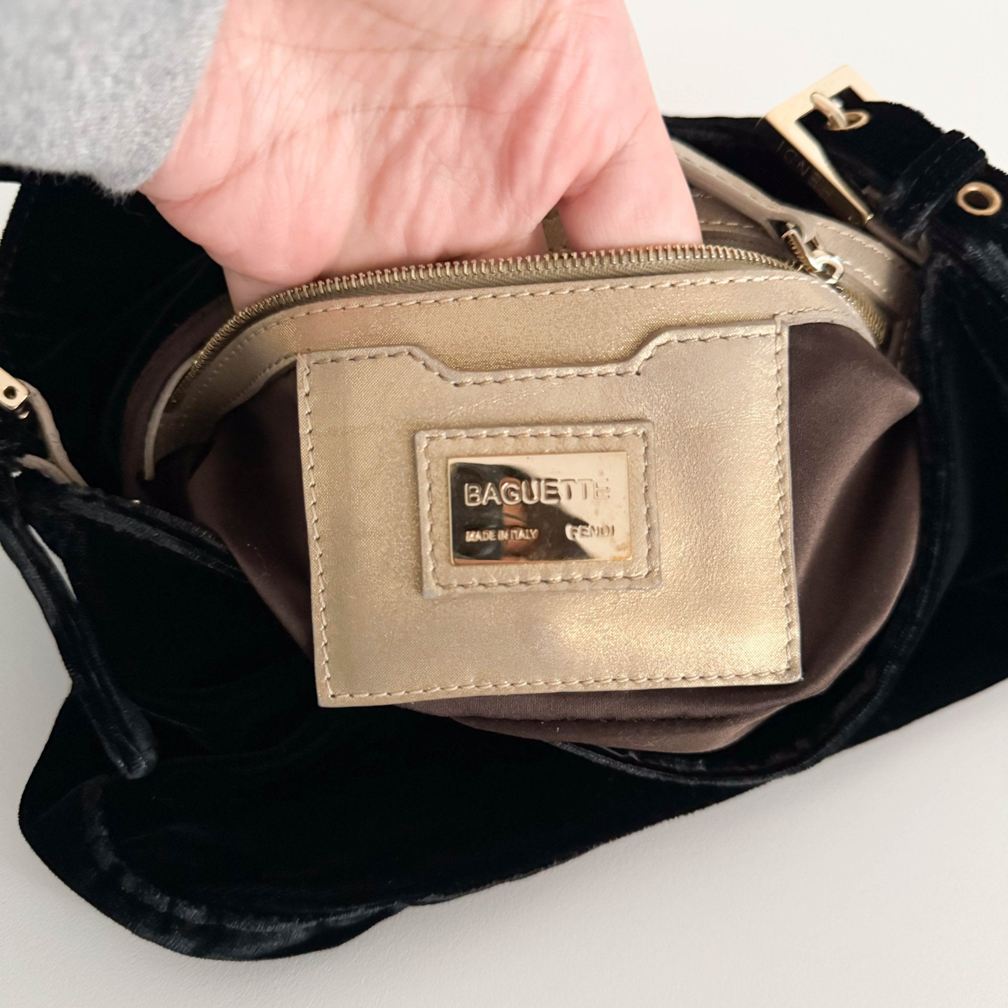 FENDI Baguette in Black Velvet with Gold Metallic Fringing, in , Sold by HIVE PRELOVED - Shoulder Bags, ,