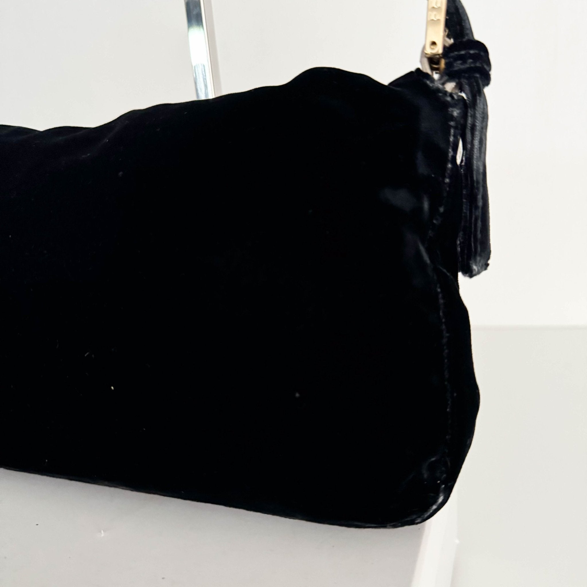 FENDI Baguette in Black Velvet with Gold Metallic Fringing, in , Sold by HIVE PRELOVED - Shoulder Bags, ,