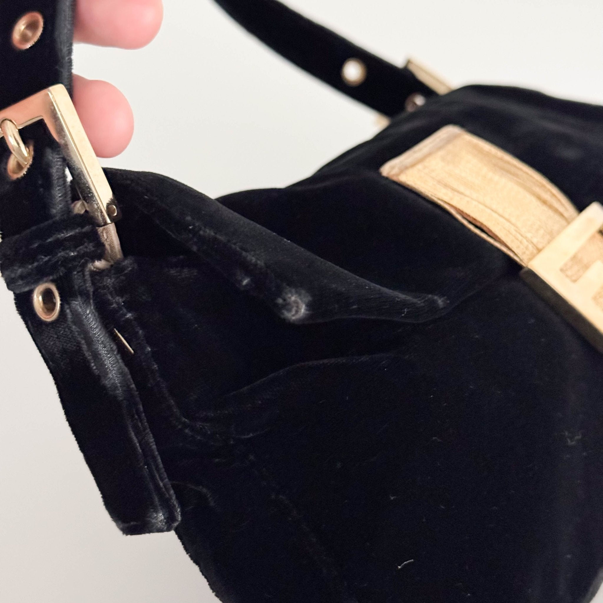 FENDI Baguette in Black Velvet with Gold Metallic Fringing, in , Sold by HIVE PRELOVED - Shoulder Bags, ,