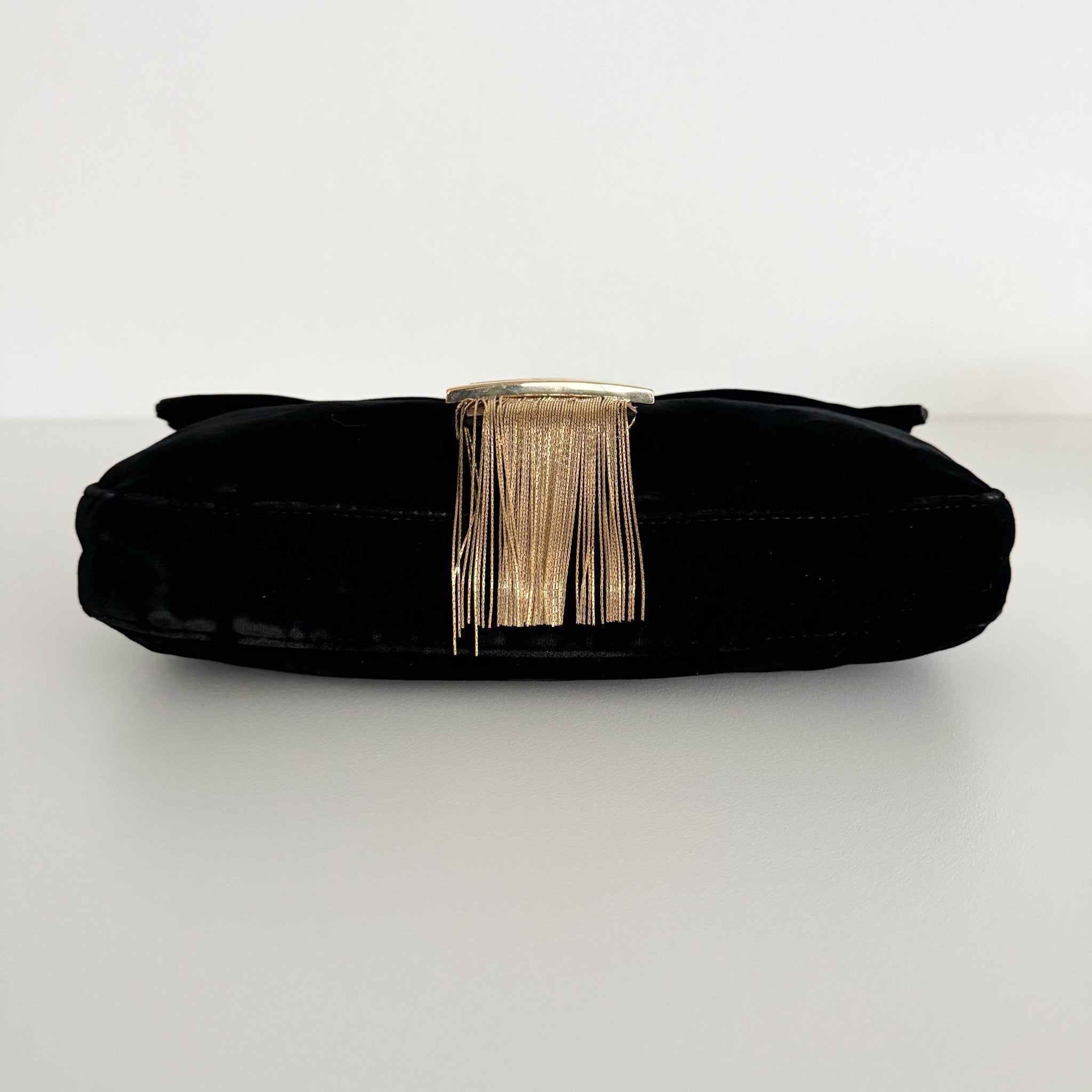 FENDI Baguette in Black Velvet with Gold Metallic Fringing, in , Sold by HIVE PRELOVED - Shoulder Bags, ,