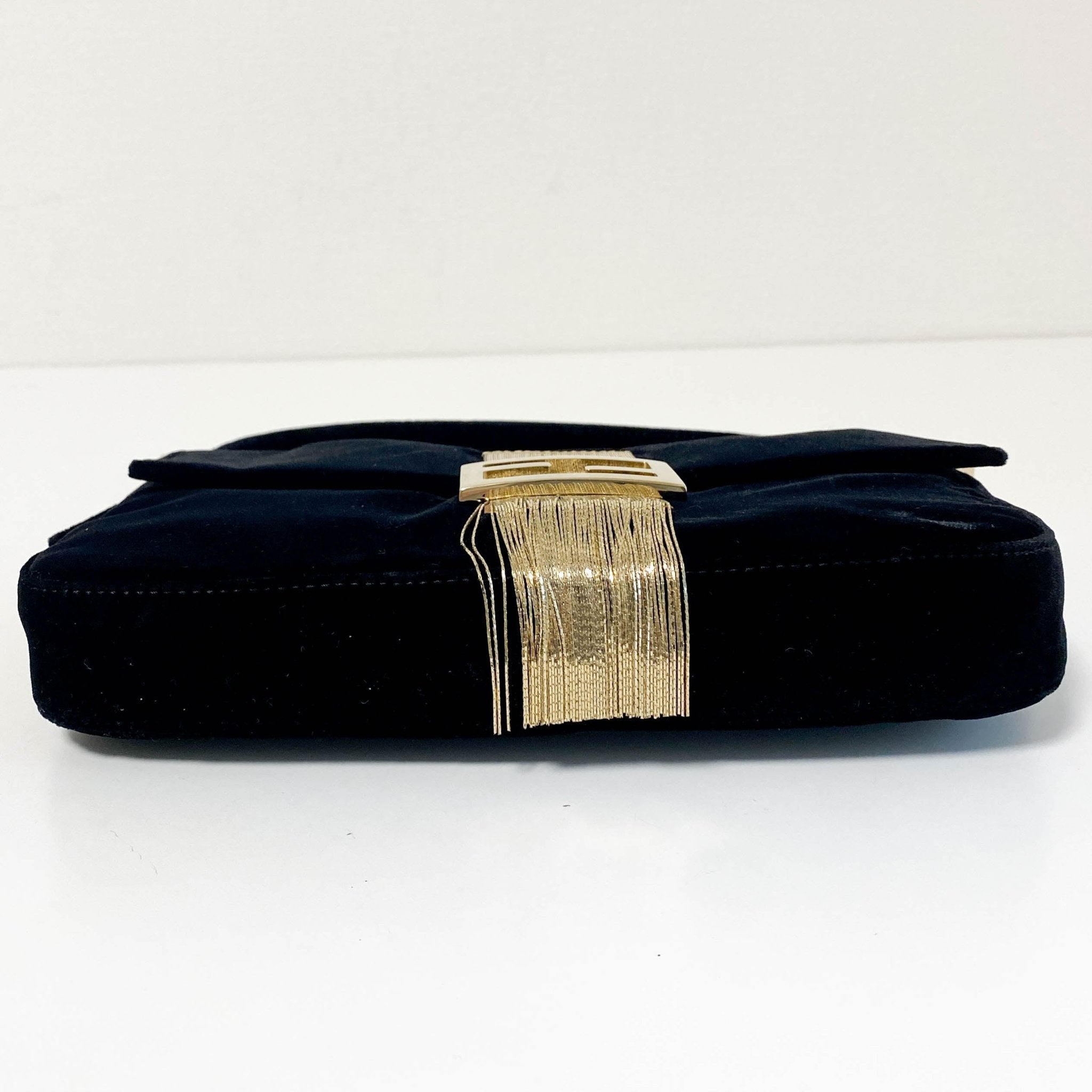 FENDI Baguette in Black Velvet with Gold Metallic Fringing, in , Sold by HIVE PRELOVED - Shoulder Bags, ,