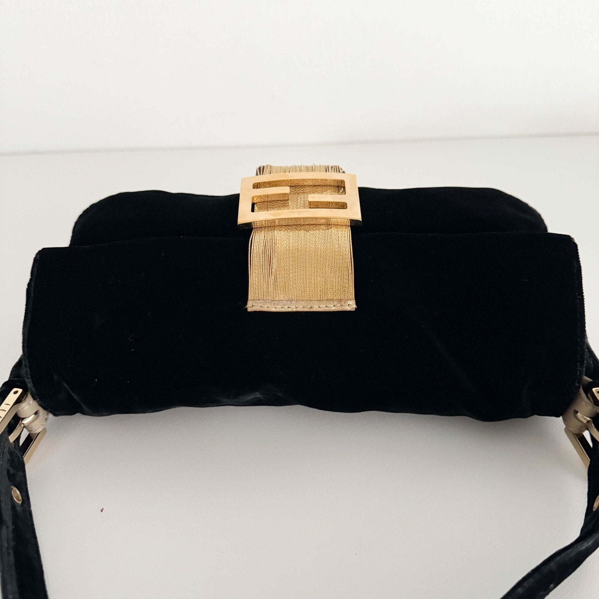 FENDI Baguette in Black Velvet with Gold Metallic Fringing, in , Sold by HIVE PRELOVED - Shoulder Bags, ,