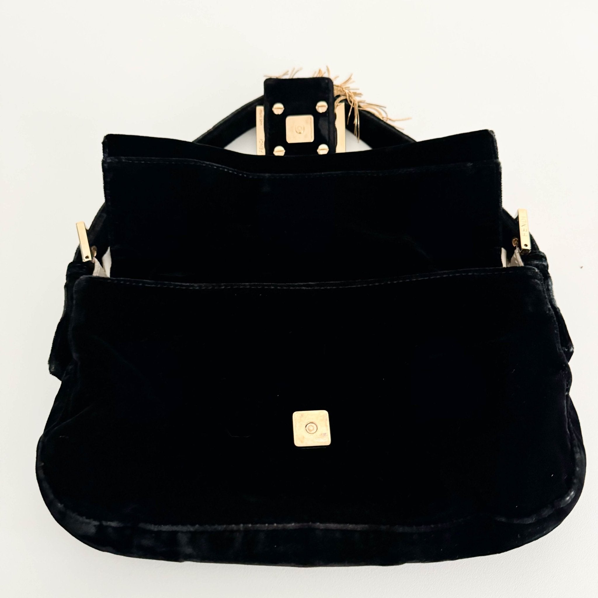FENDI Baguette in Black Velvet with Gold Metallic Fringing, in , Sold by HIVE PRELOVED - Shoulder Bags, ,