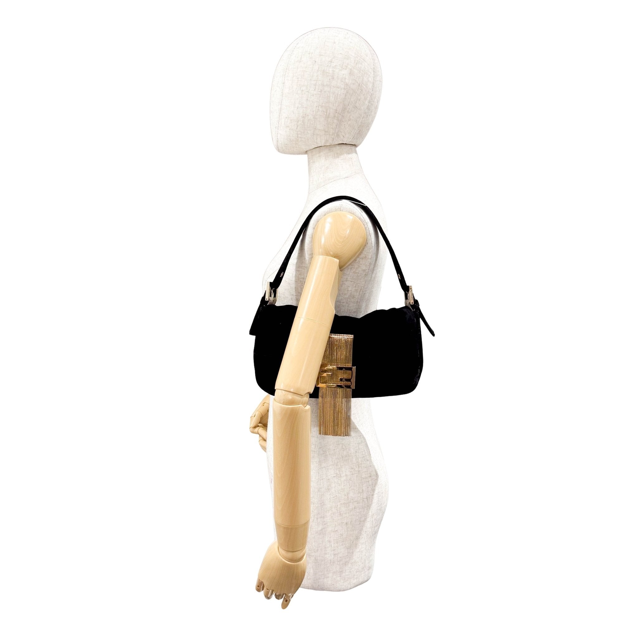 FENDI Baguette in Black Velvet with Gold Metallic Fringing, in , Sold by HIVE PRELOVED - Shoulder Bags, ,