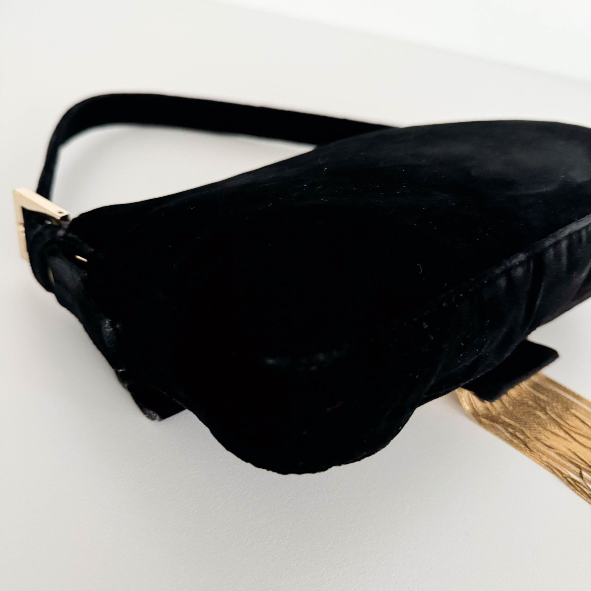 FENDI Baguette in Black Velvet with Gold Metallic Fringing, in , Sold by HIVE PRELOVED - Shoulder Bags, ,