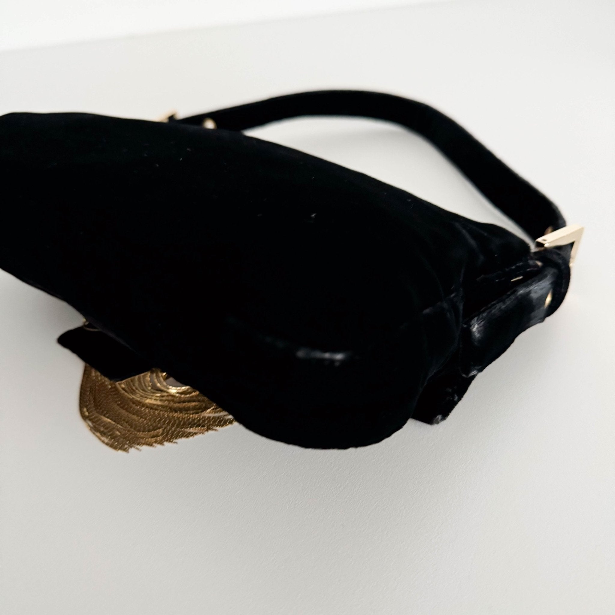FENDI Baguette in Black Velvet with Gold Metallic Fringing, in , Sold by HIVE PRELOVED - Shoulder Bags, ,