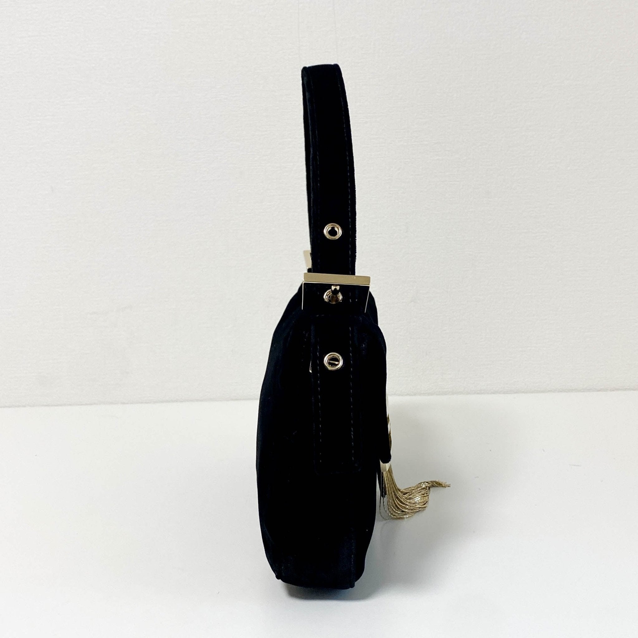 FENDI Baguette in Black Velvet with Gold Metallic Fringing, in , Sold by HIVE PRELOVED - Shoulder Bags, ,