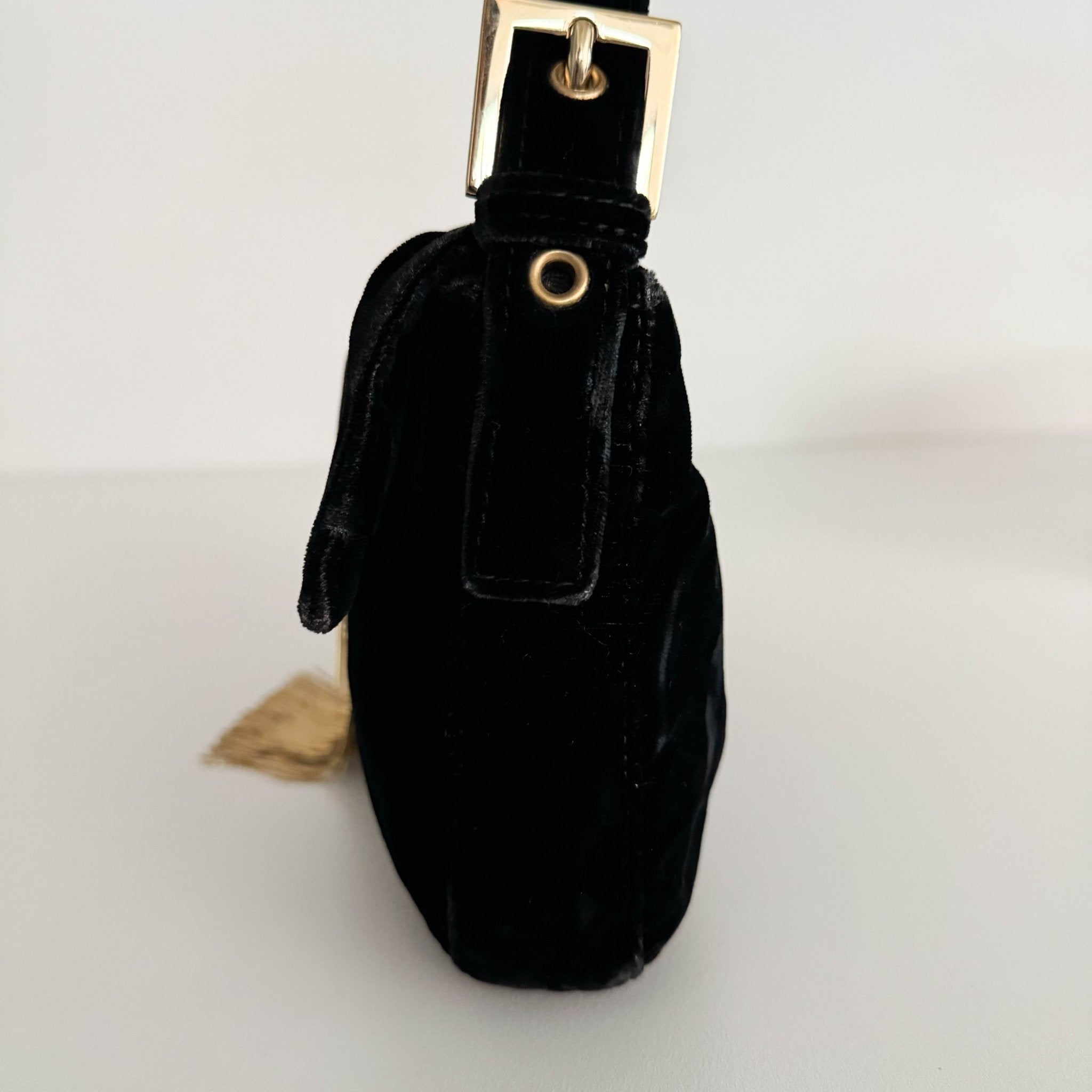 FENDI Baguette in Black Velvet with Gold Metallic Fringing, in , Sold by HIVE PRELOVED - Shoulder Bags, ,