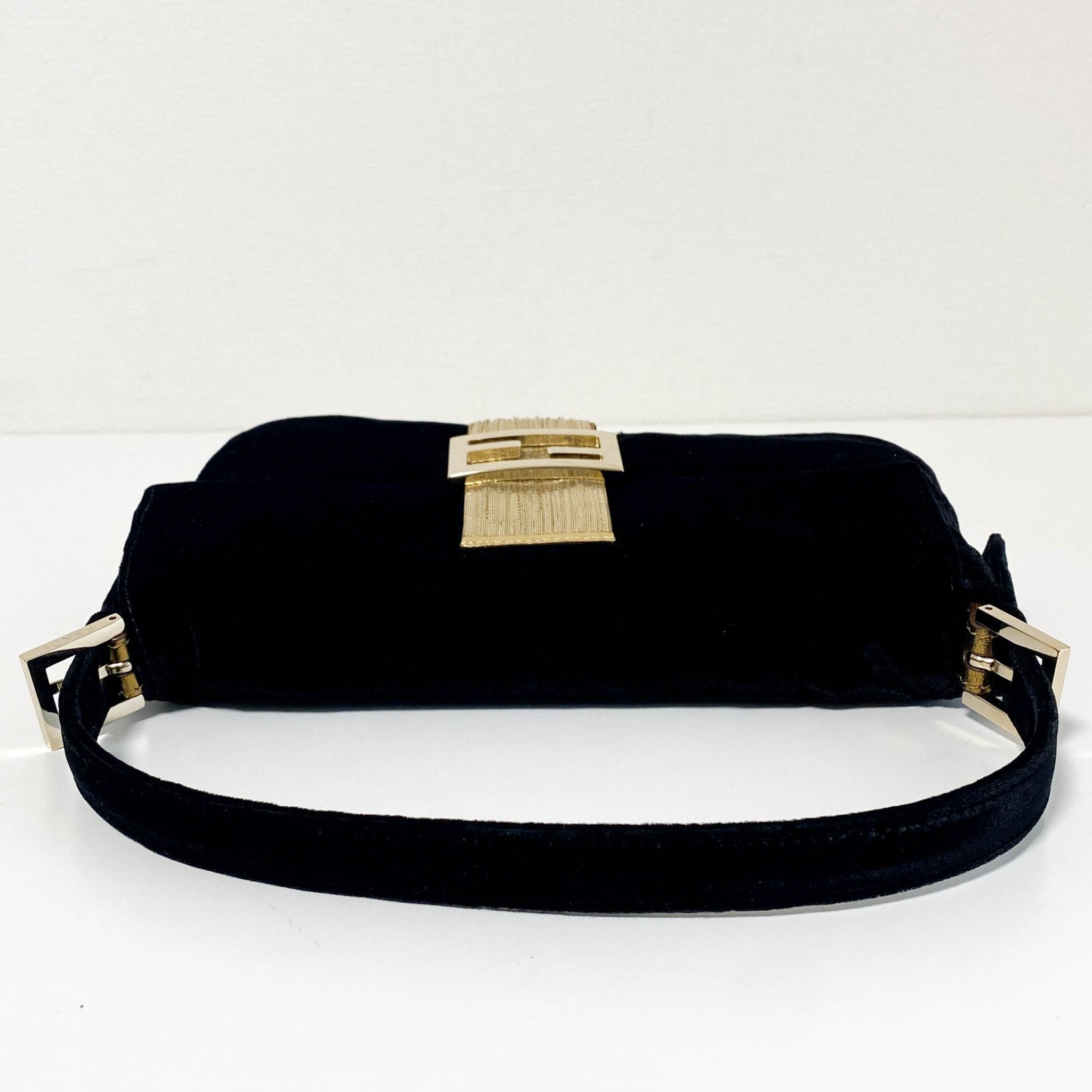FENDI Baguette in Black Velvet with Gold Metallic Fringing, in , Sold by HIVE PRELOVED - Shoulder Bags, ,
