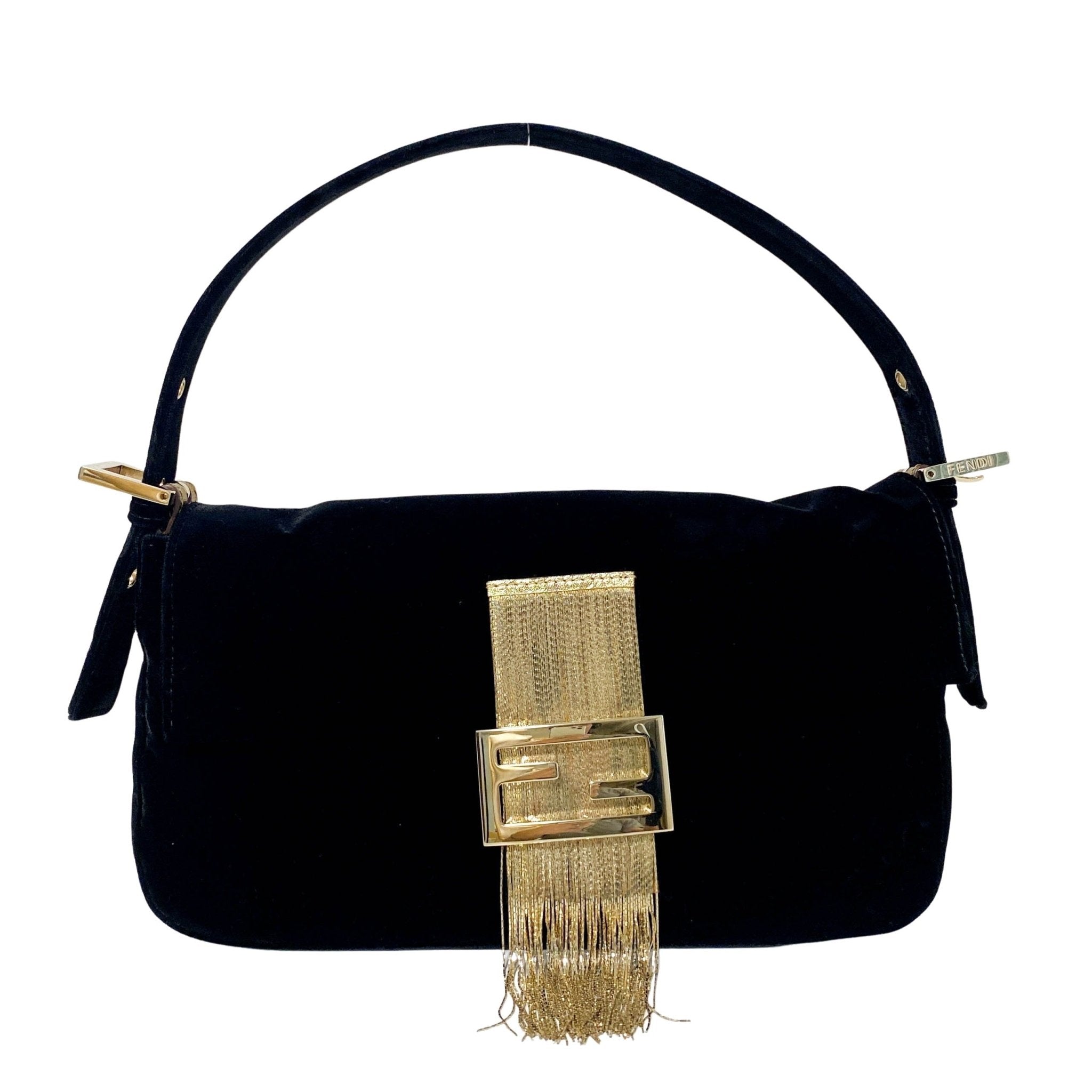 FENDI Baguette in Black Velvet with Gold Metallic Fringing, in , Sold by HIVE PRELOVED - Shoulder Bags, ,